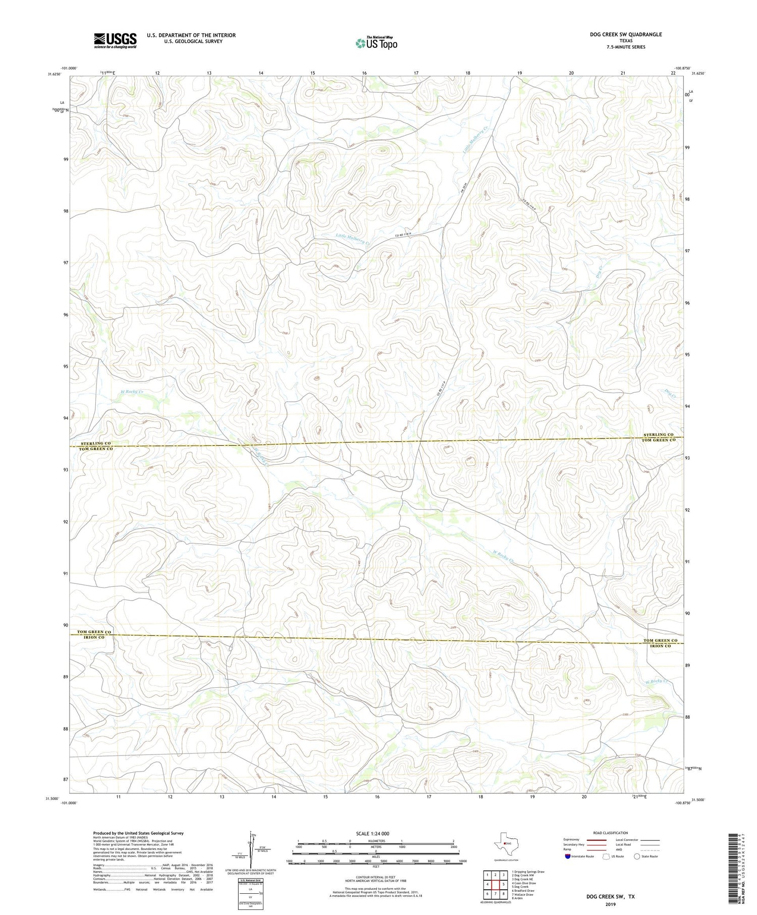 Dog Creek SW Texas US Topo Map Image