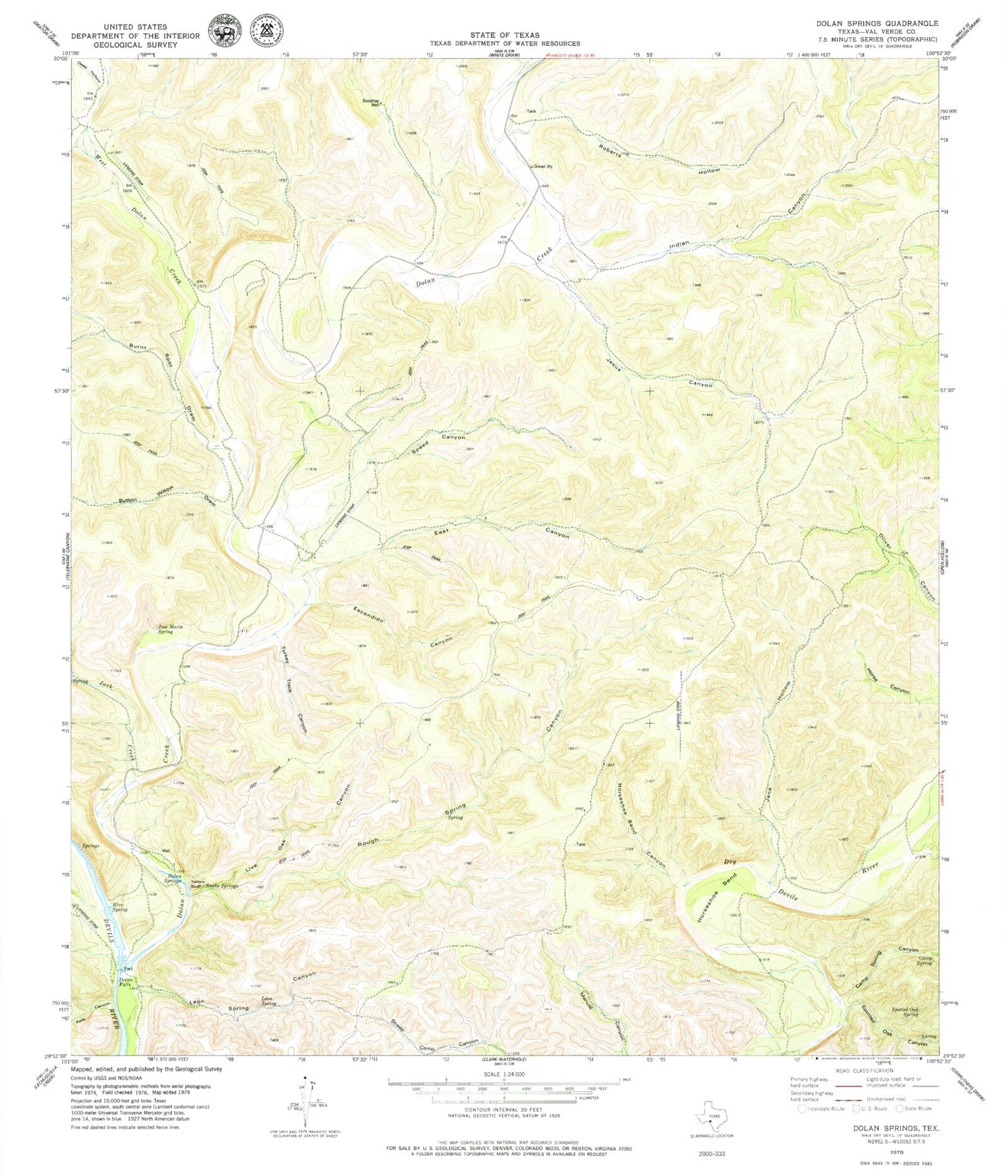 Classic USGS Dolan Springs Texas 7.5'x7.5' Topo Map Image