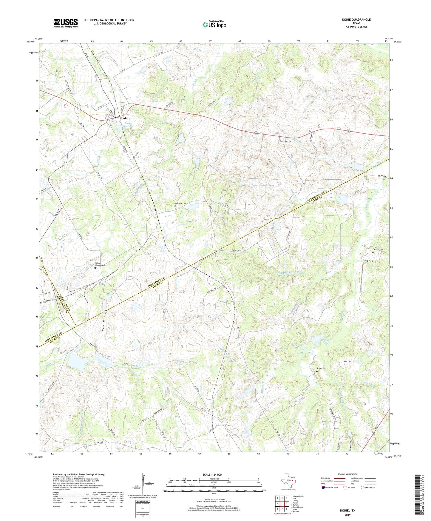 Donie Texas US Topo Map Image