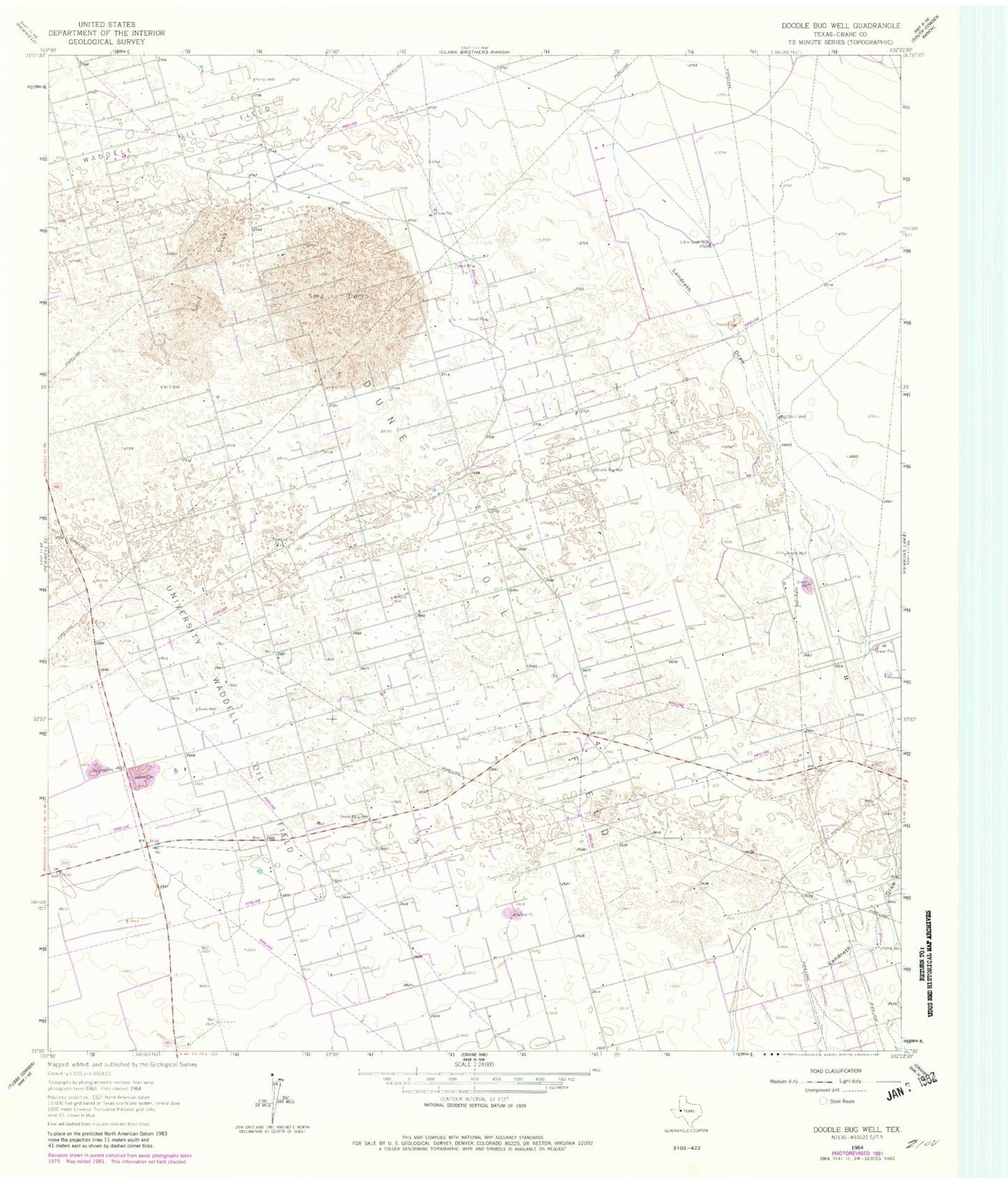 Classic USGS Doodle Bug Well Texas 7.5'x7.5' Topo Map Image