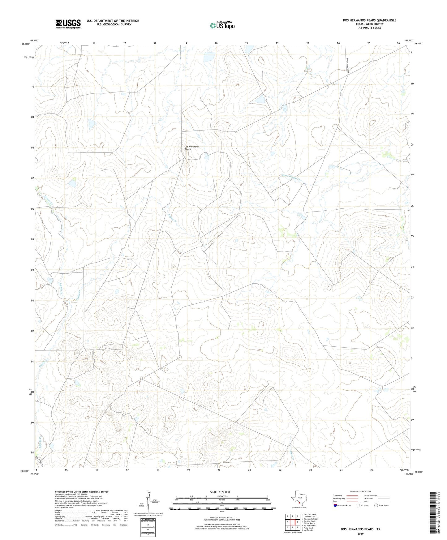 Dos Hermanos Peaks Texas US Topo Map Image