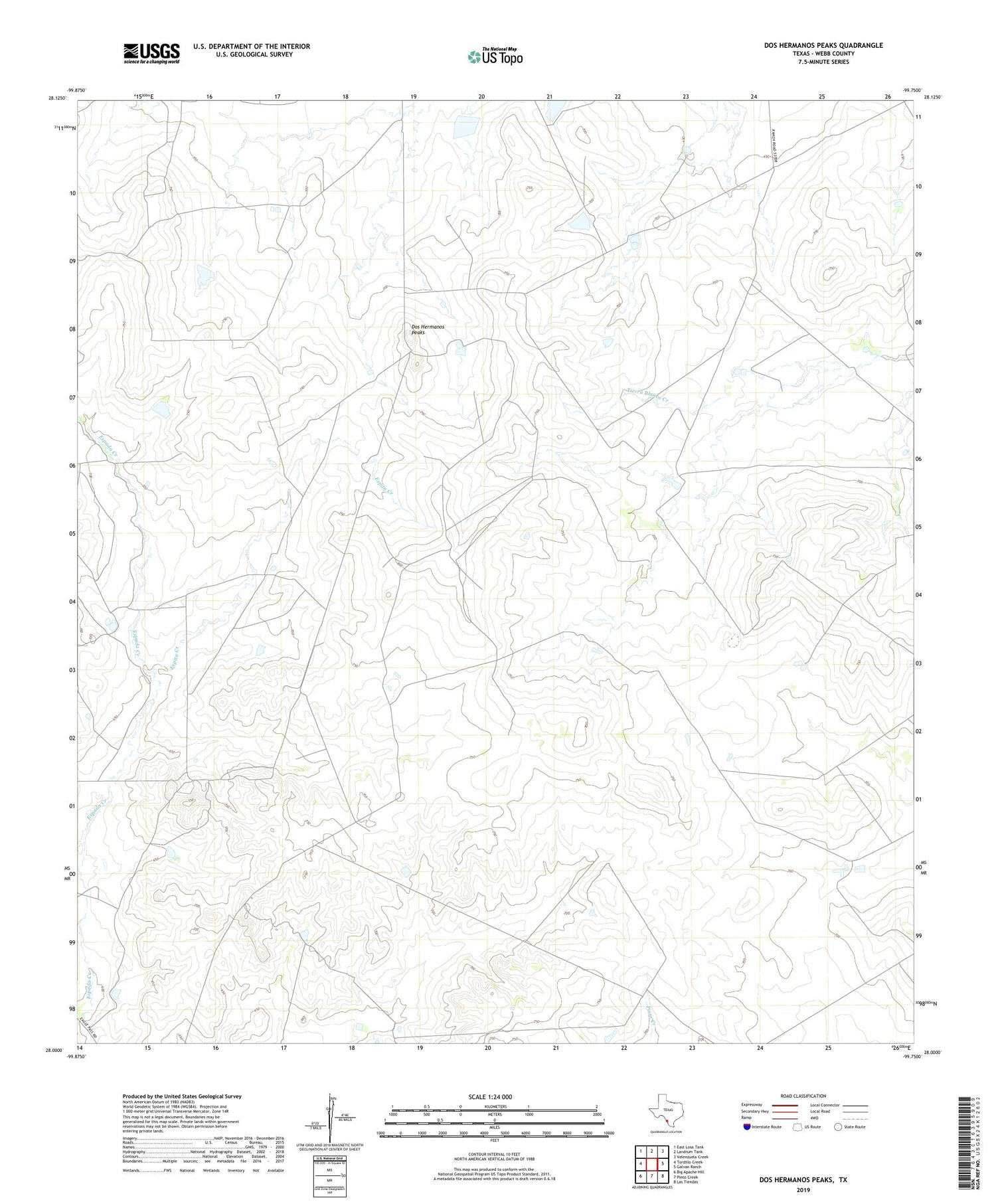Dos Hermanos Peaks Texas US Topo Map Image