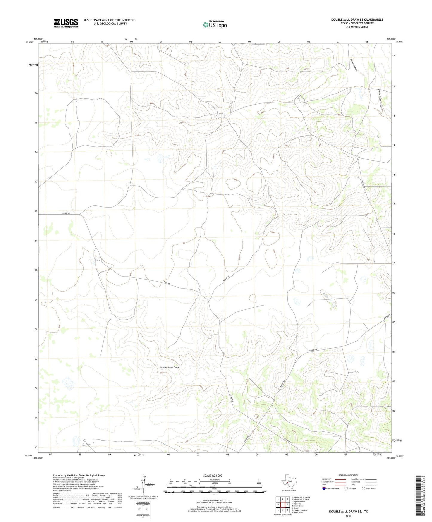 Double Mill Draw SE Texas US Topo Map Image