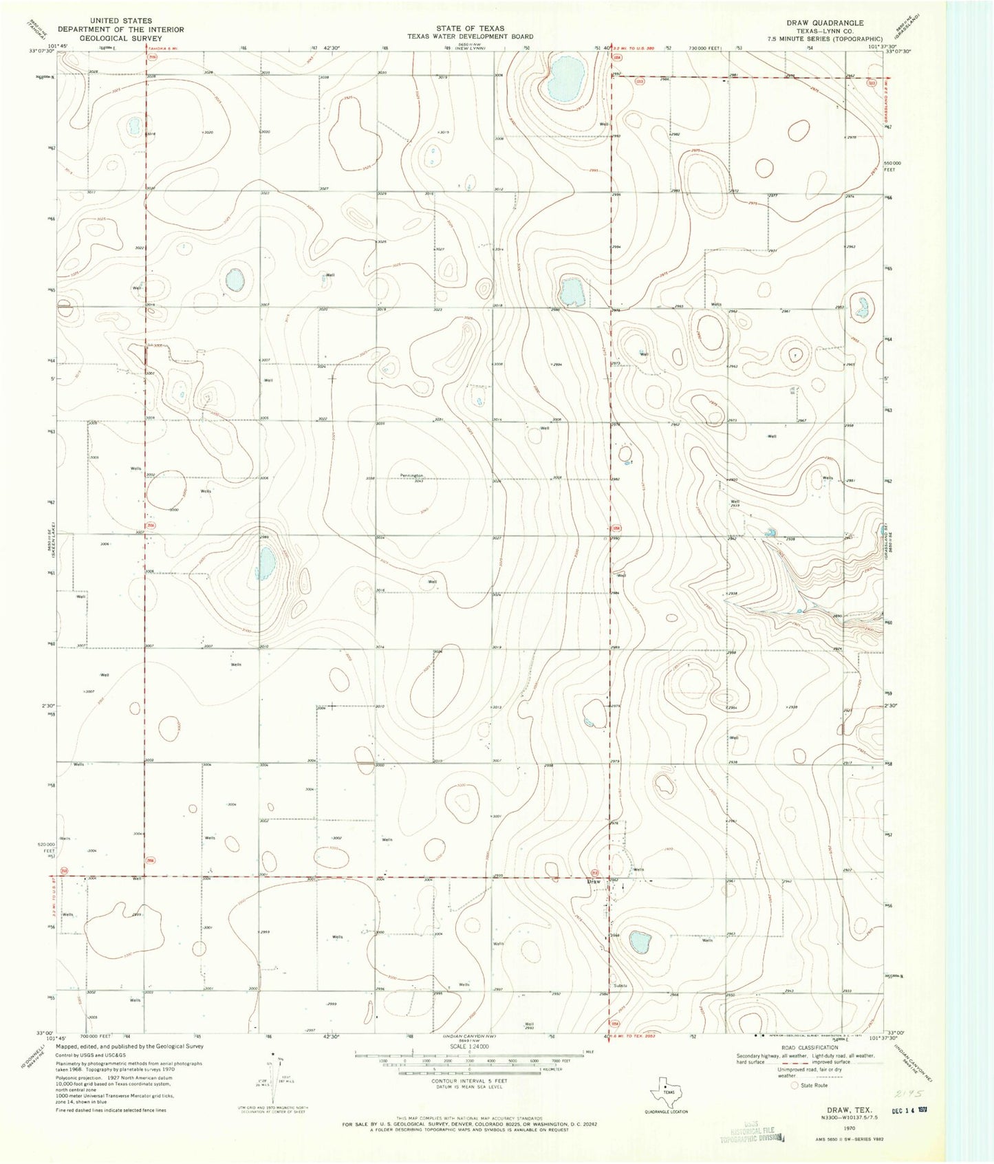 Classic USGS Draw Texas 7.5'x7.5' Topo Map Image