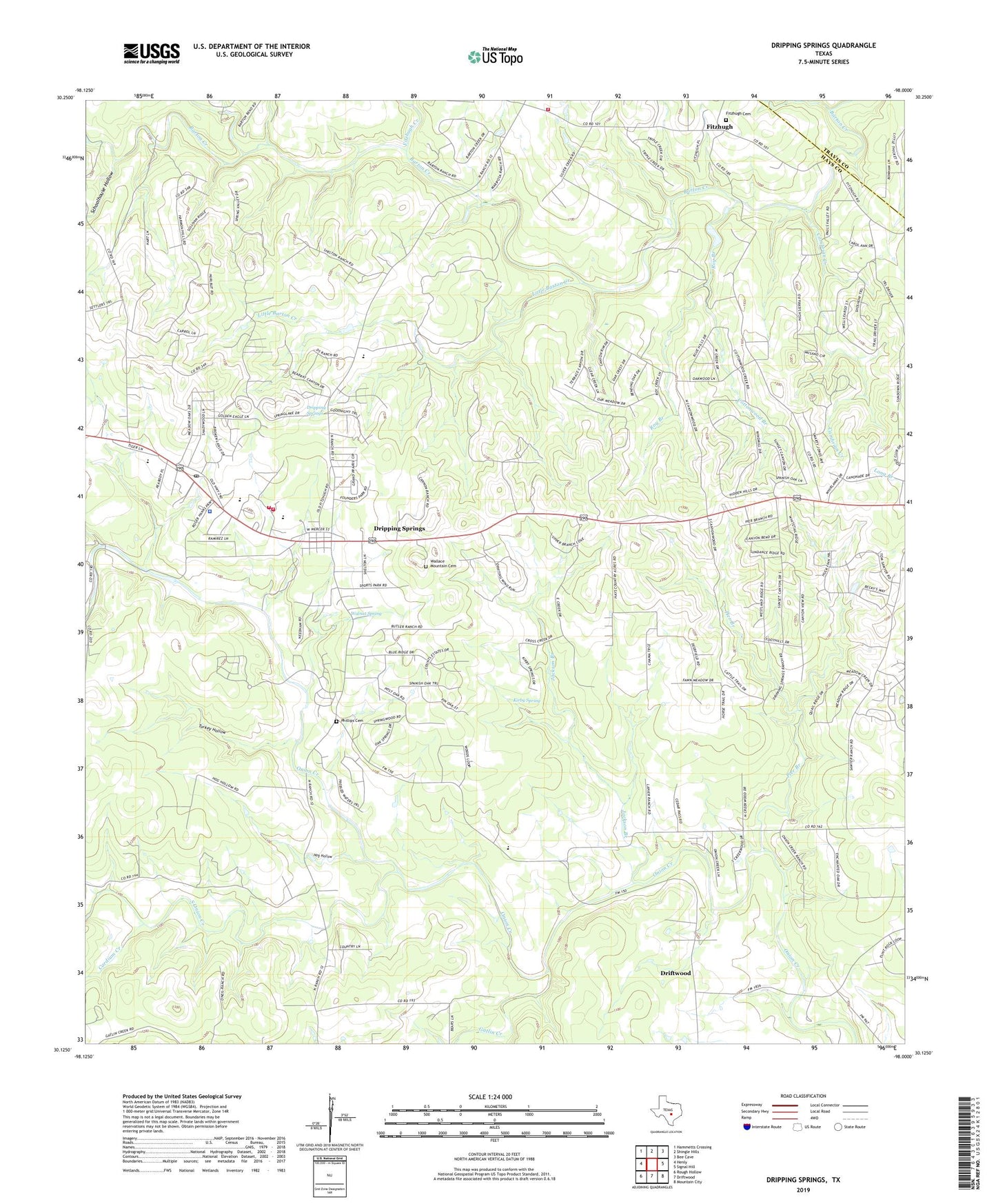 Dripping Springs Texas US Topo Map Image