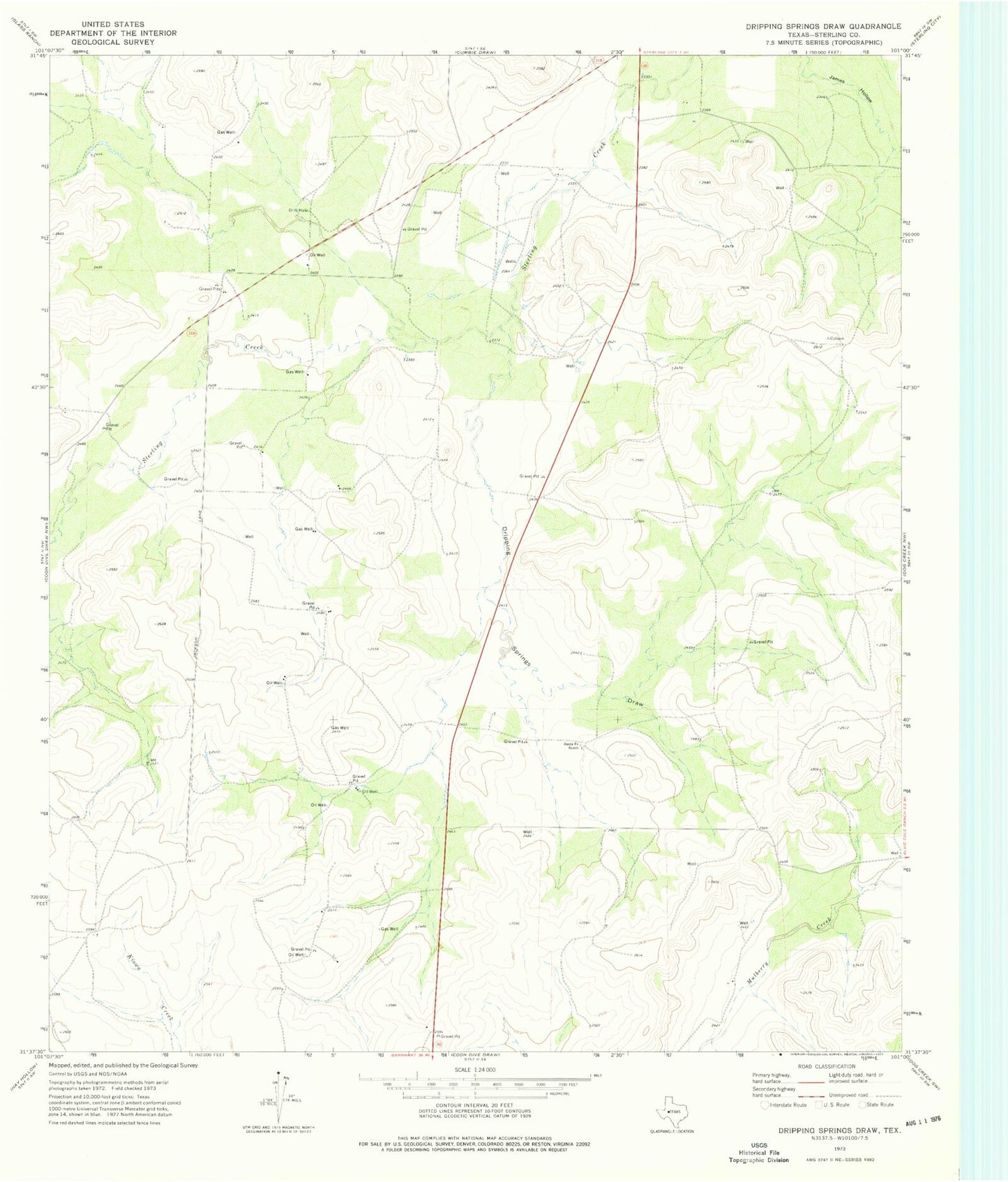 Classic USGS Dripping Springs Draw Texas 7.5'x7.5' Topo Map Image