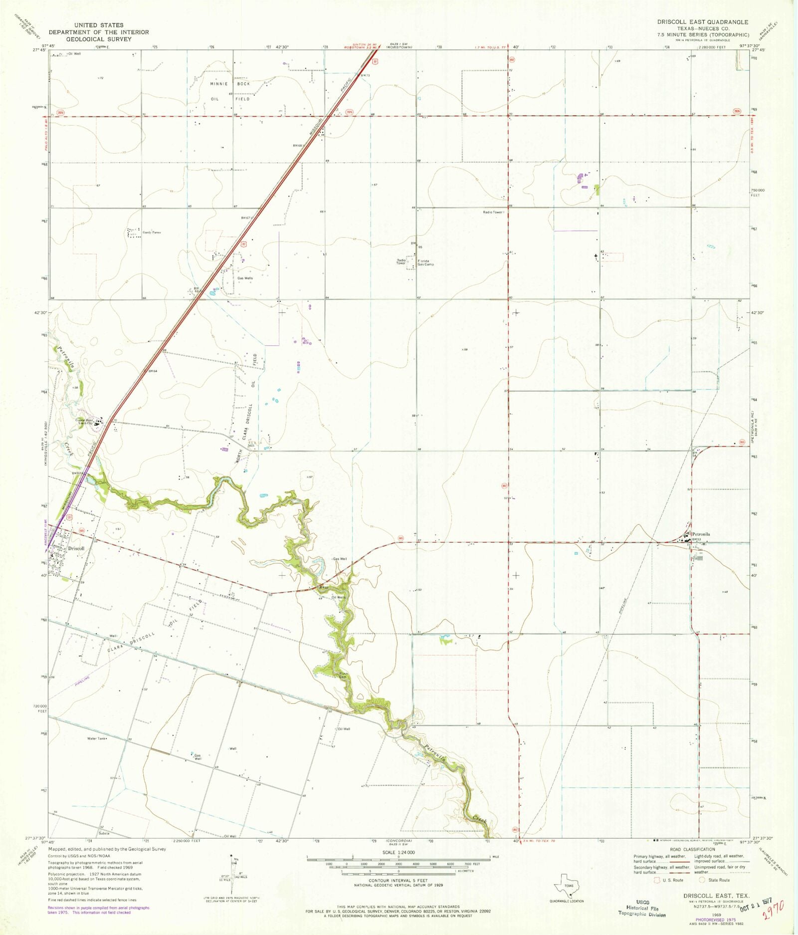 Classic USGS Driscoll East Texas 7.5'x7.5' Topo Map MyTopo Map Store