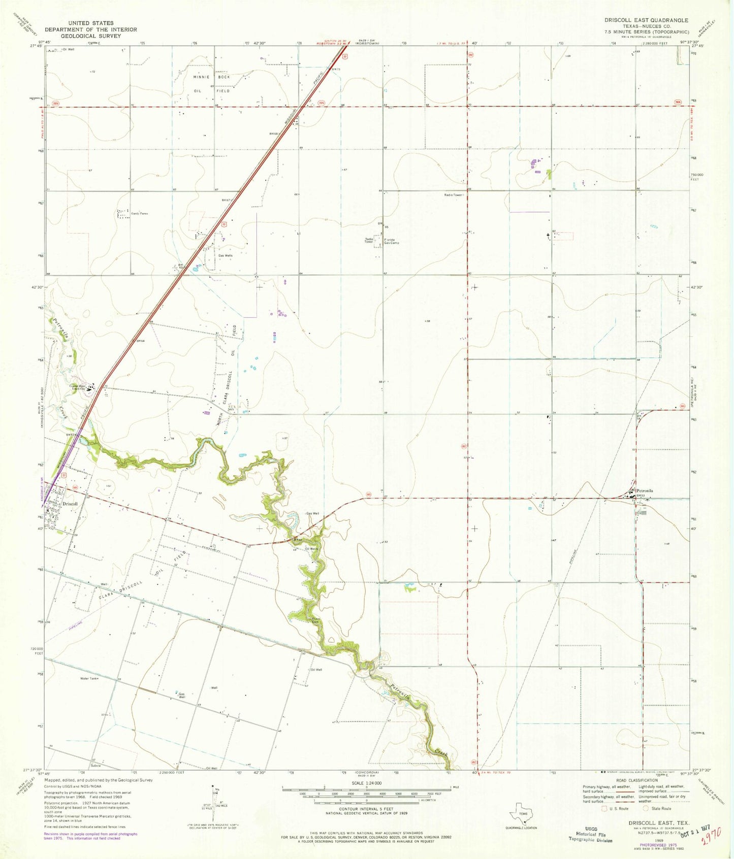 Classic USGS Driscoll East Texas 7.5'x7.5' Topo Map Image