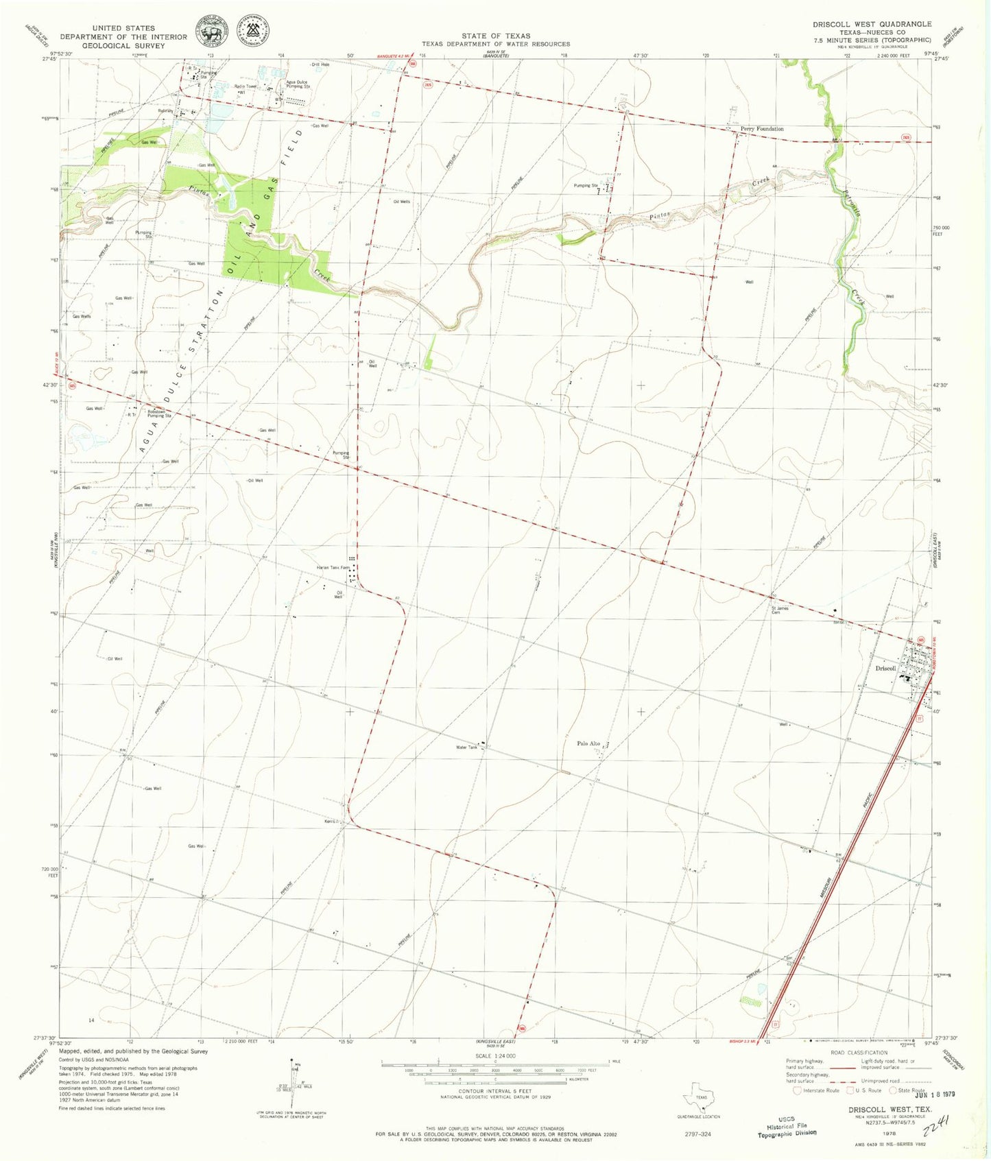 Classic USGS Driscoll West Texas 7.5'x7.5' Topo Map Image