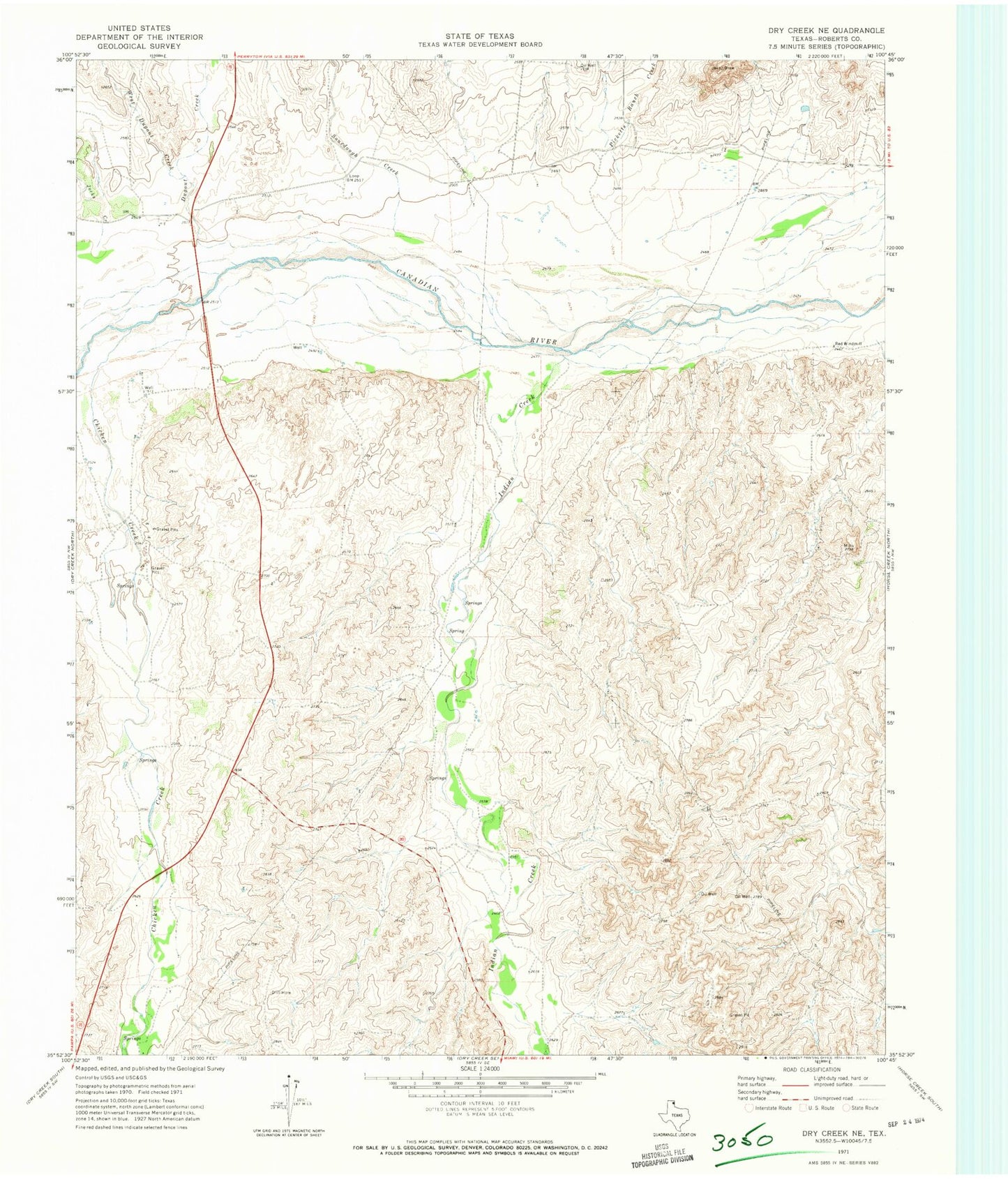 Classic USGS Dry Creek NE Texas 7.5'x7.5' Topo Map Image