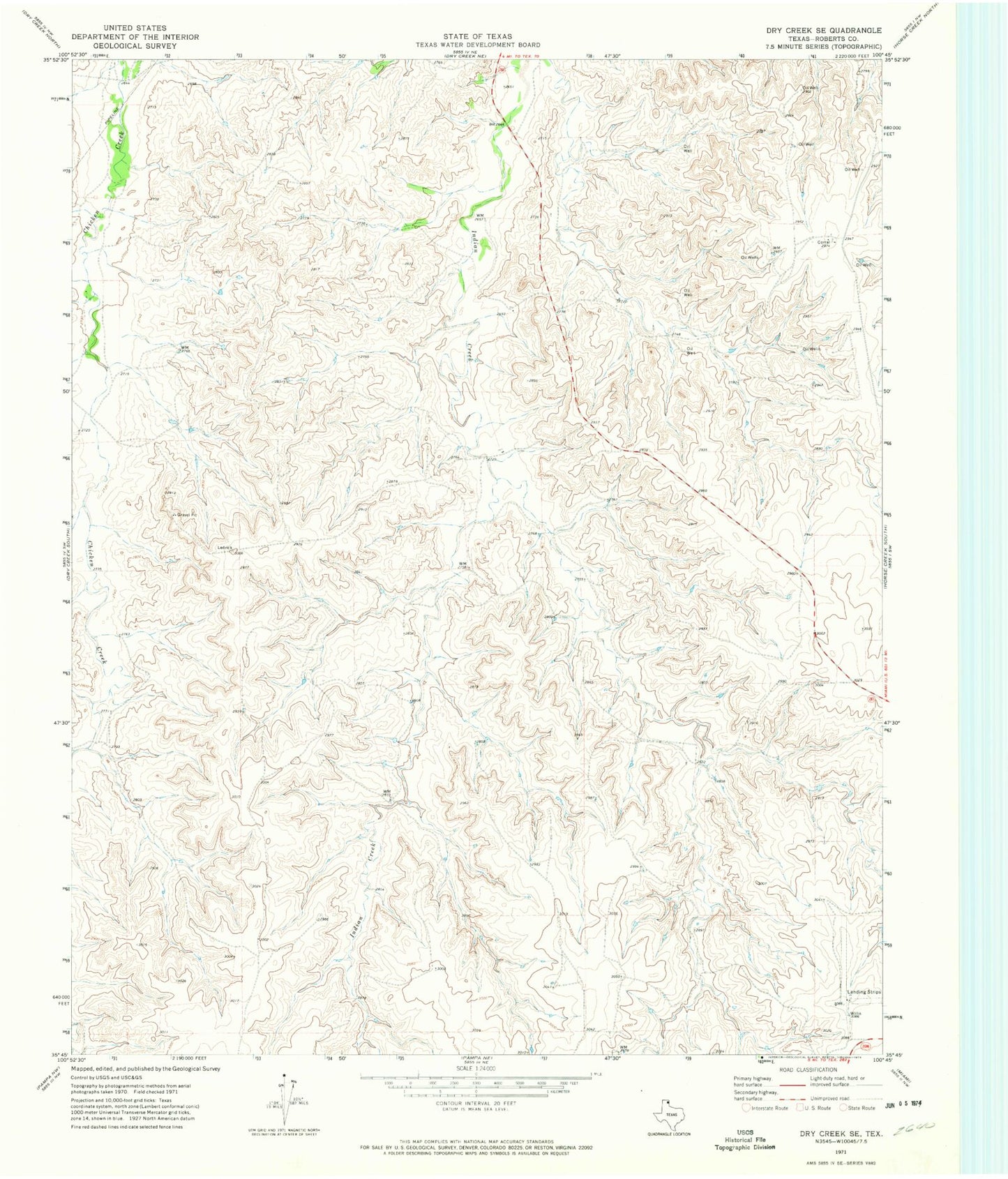 Classic USGS Dry Creek SE Texas 7.5'x7.5' Topo Map Image