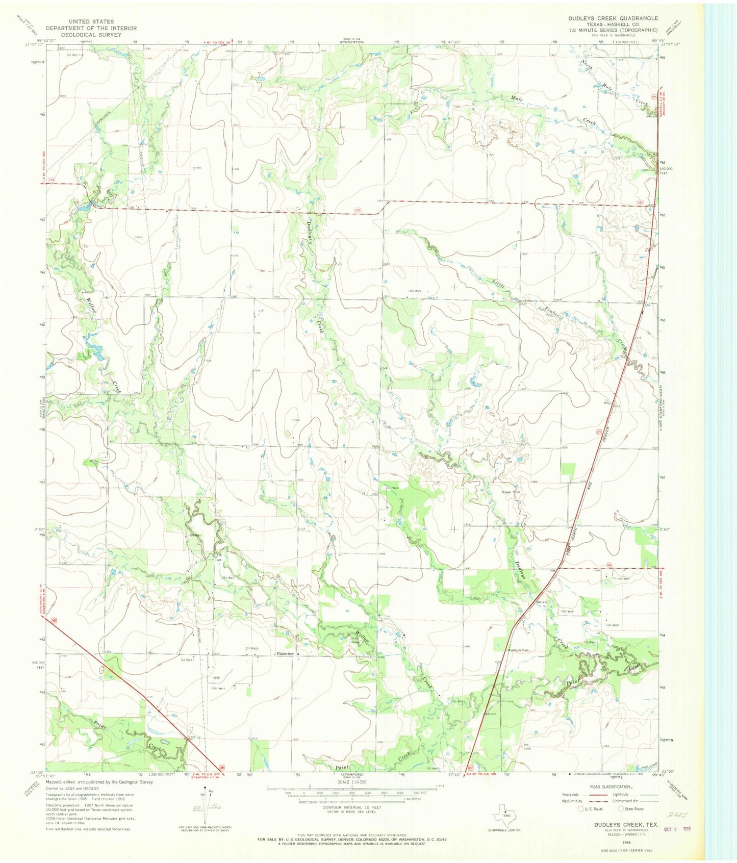 Classic USGS Dudleys Creek Texas 7.5'x7.5' Topo Map Image