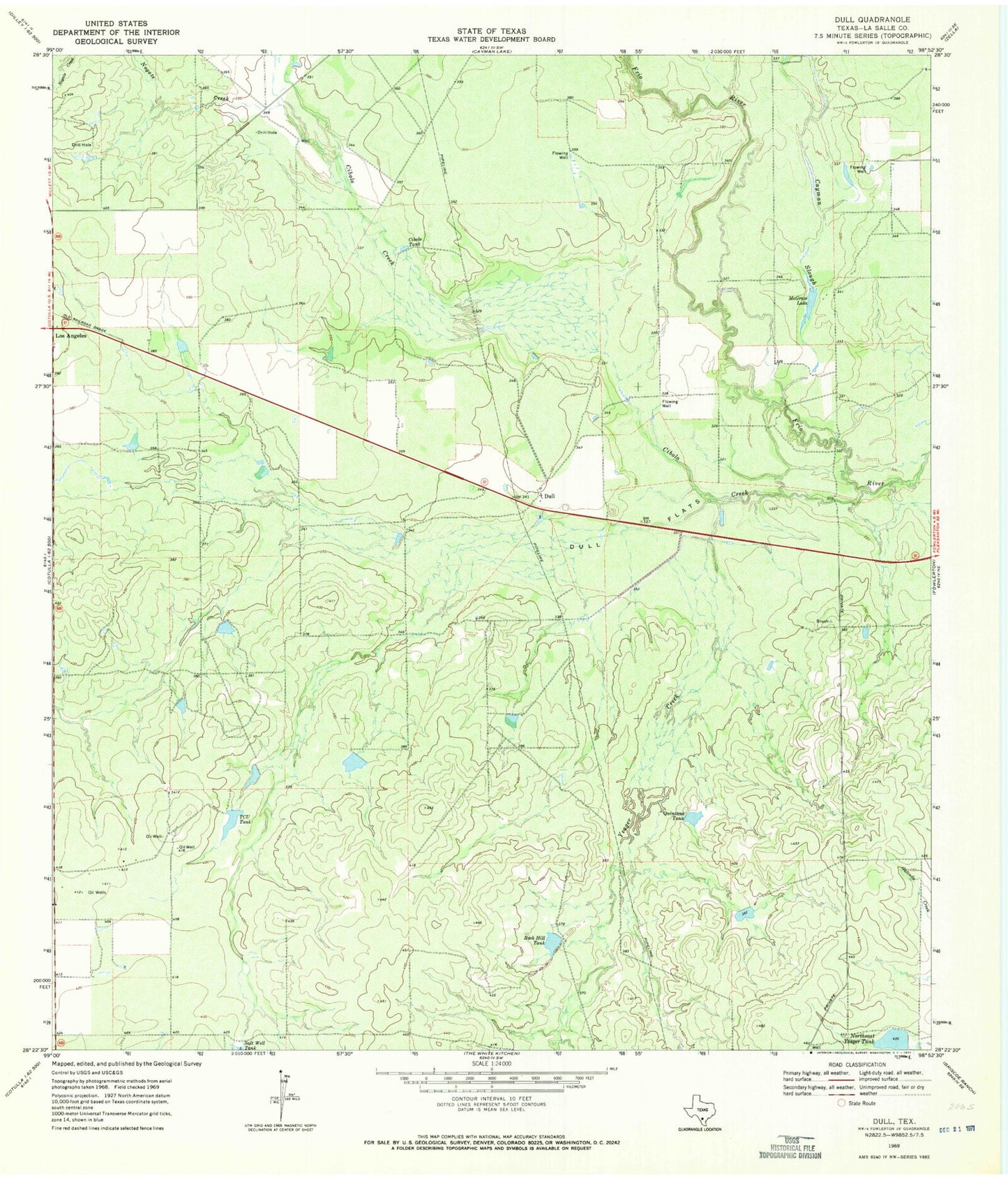 Classic USGS Dull Texas 7.5'x7.5' Topo Map Image