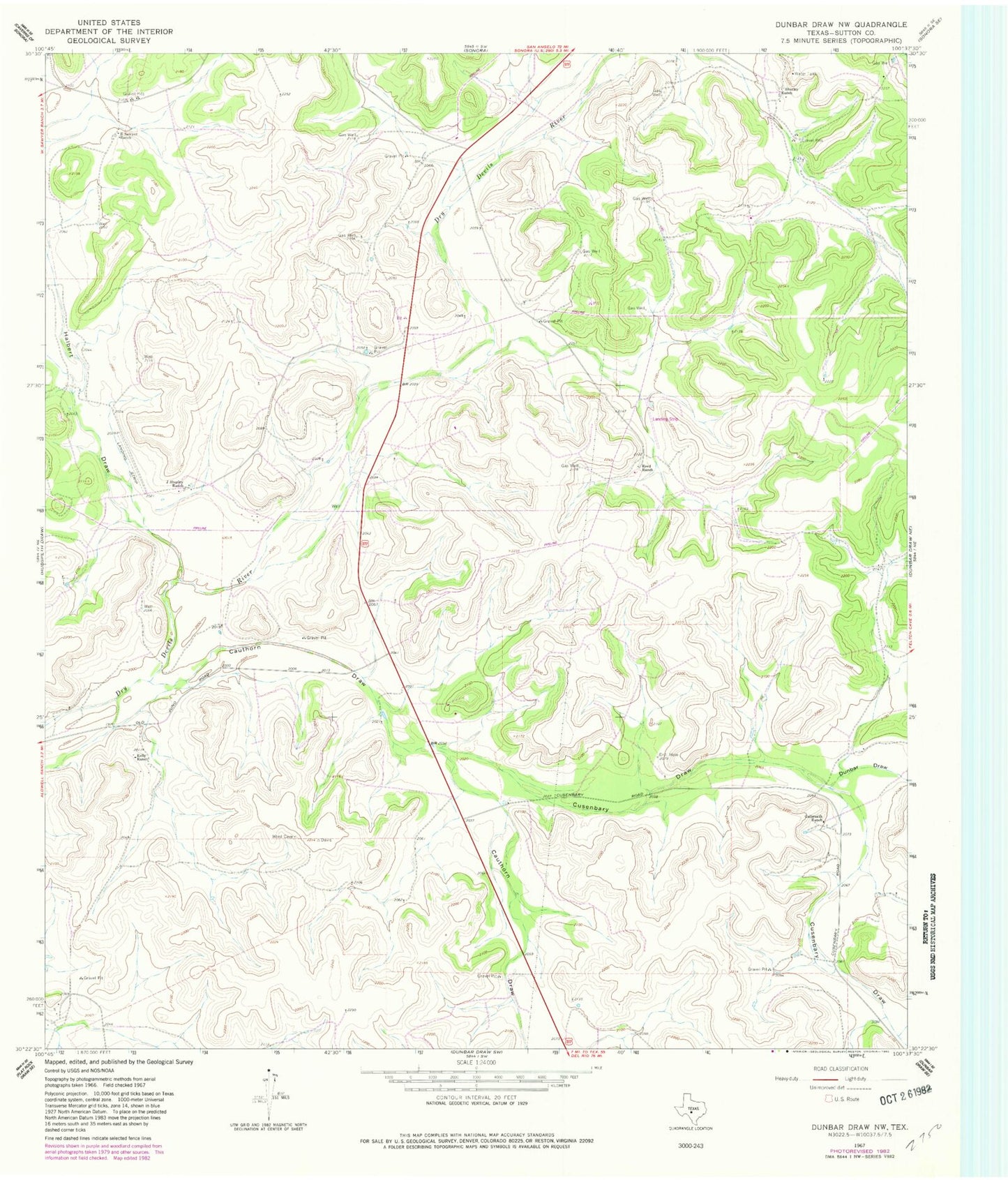 Classic USGS Dunbar Draw NW Texas 7.5'x7.5' Topo Map Image
