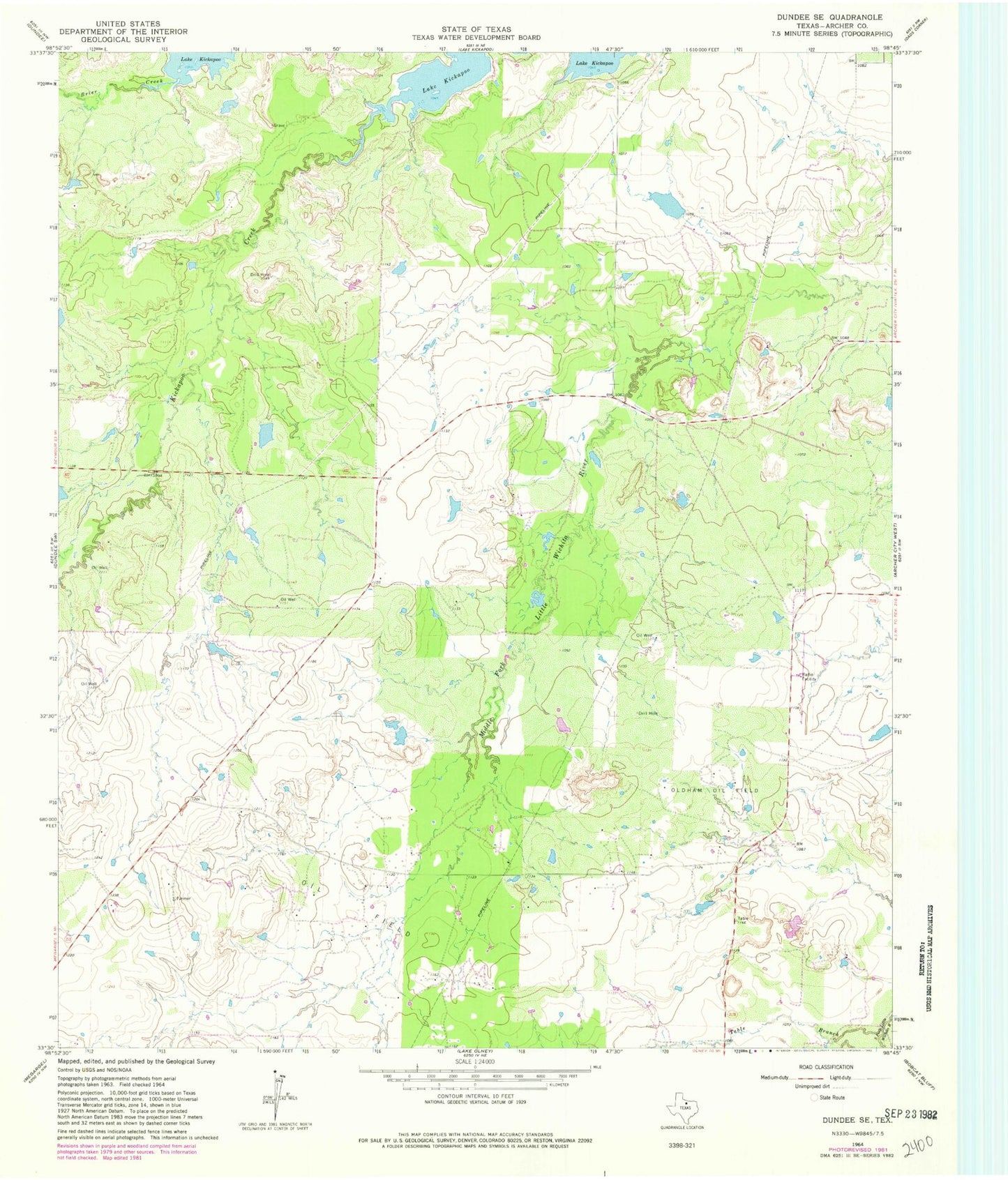 Classic USGS Dundee SE Texas 7.5'x7.5' Topo Map Image