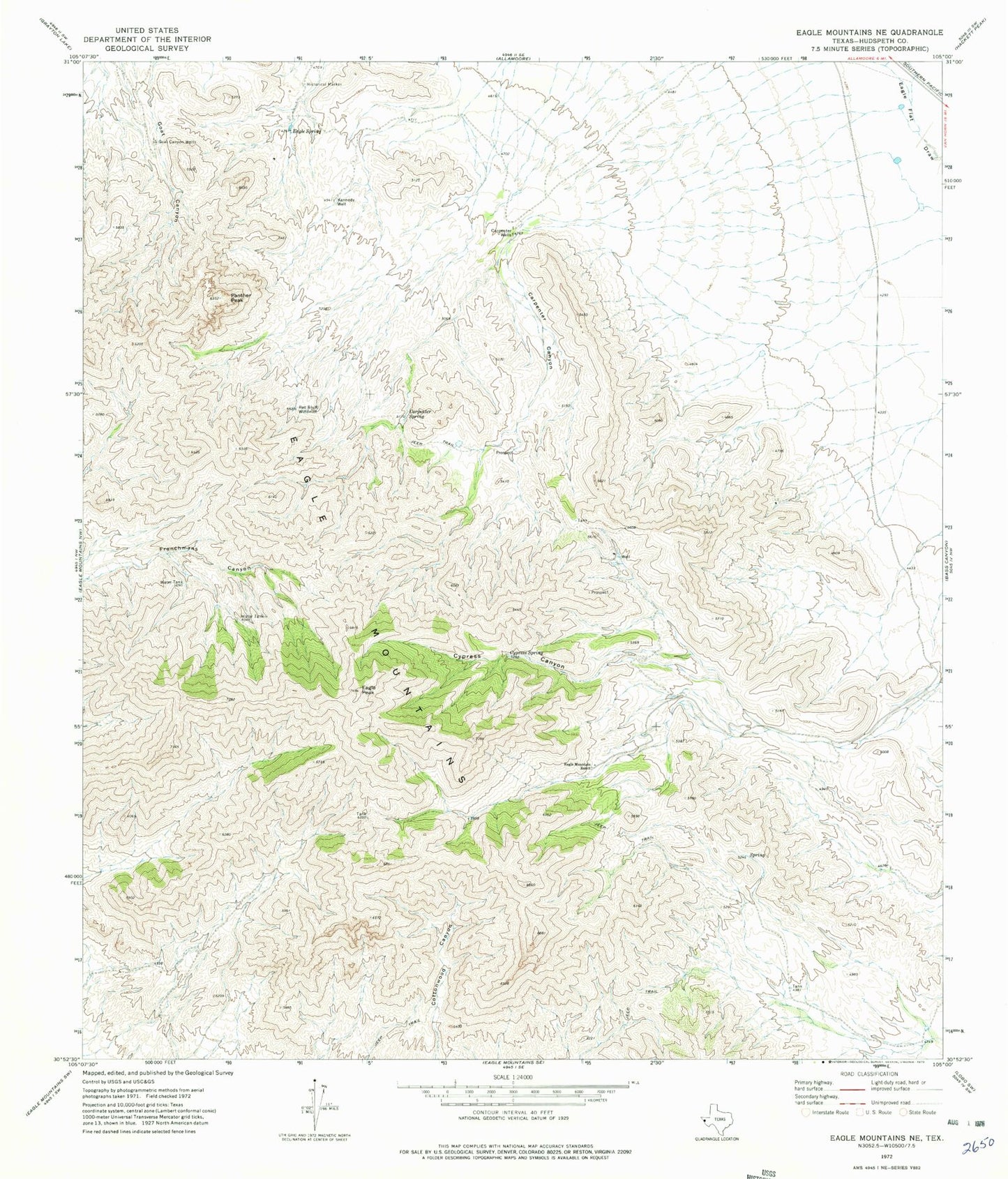 Classic USGS Eagle Mountains NE Texas 7.5'x7.5' Topo Map Image