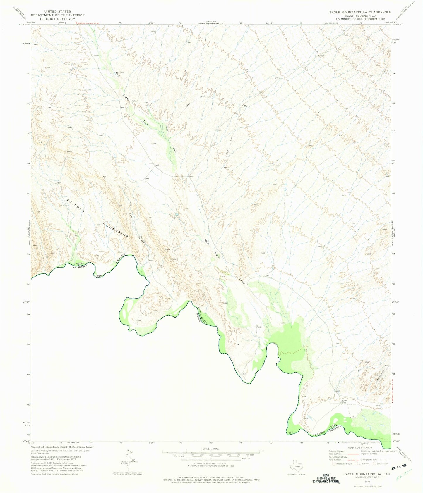 Classic USGS Eagle Mountains SW Texas 7.5'x7.5' Topo Map Image