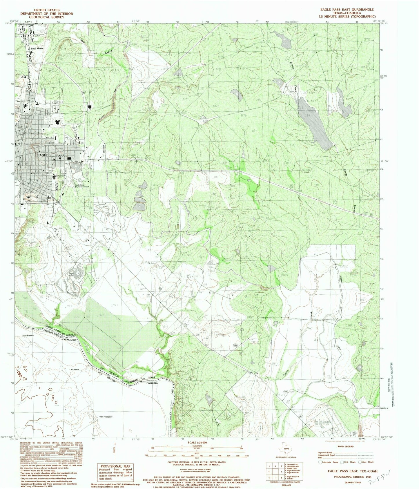Classic USGS Eagle Pass East Texas 7.5'x7.5' Topo Map Image