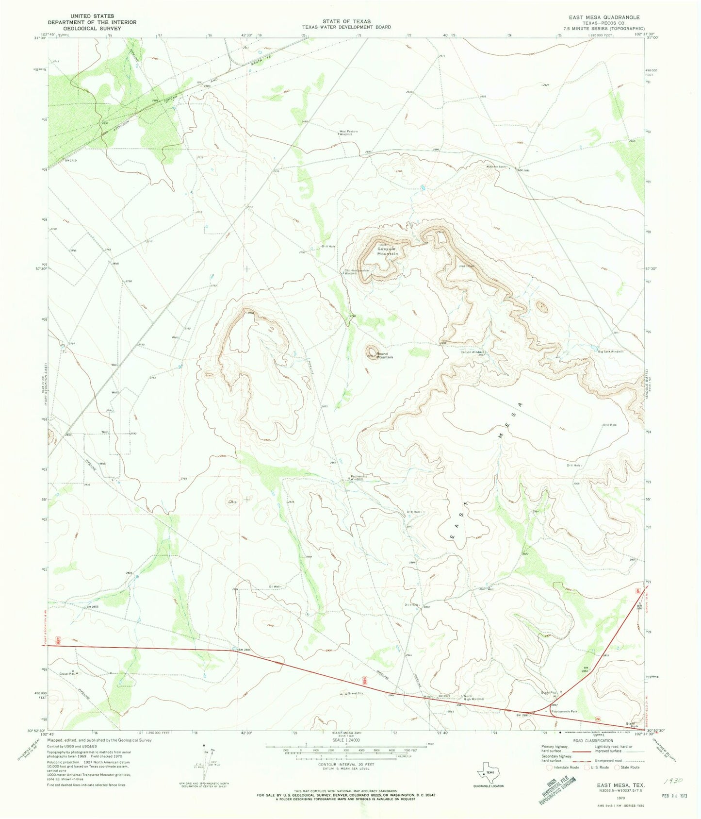 Classic USGS East Mesa Texas 7.5'x7.5' Topo Map Image
