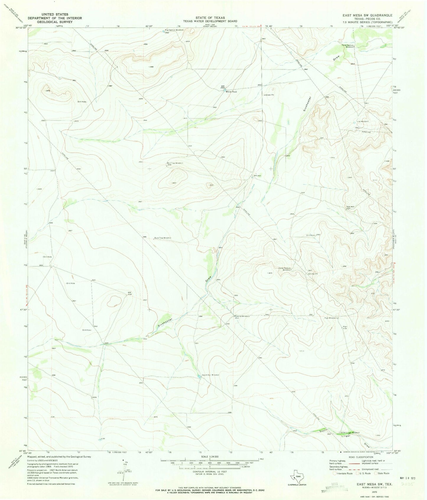 Classic USGS East Mesa SW Texas 7.5'x7.5' Topo Map Image