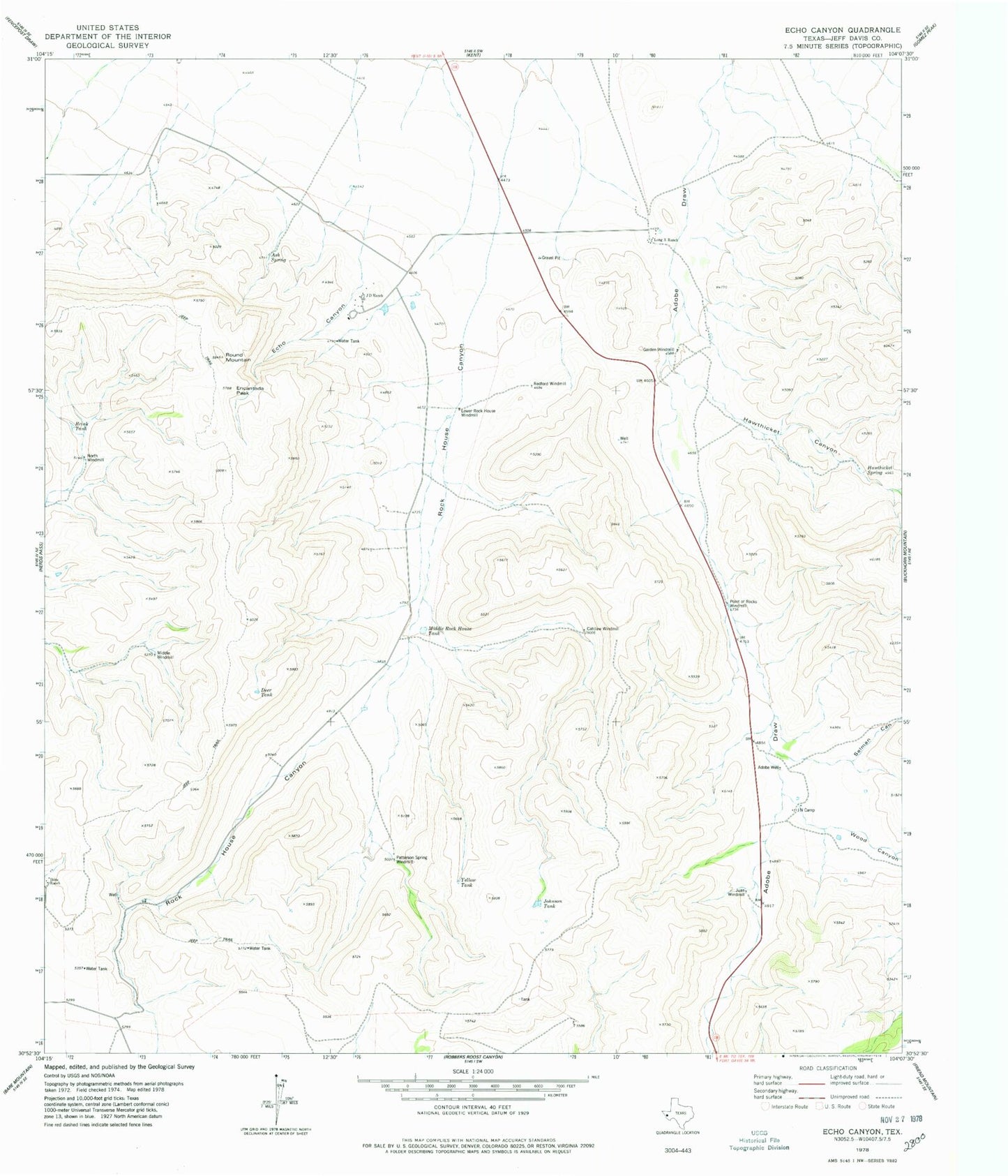 Classic USGS Echo Canyon Texas 7.5'x7.5' Topo Map Image