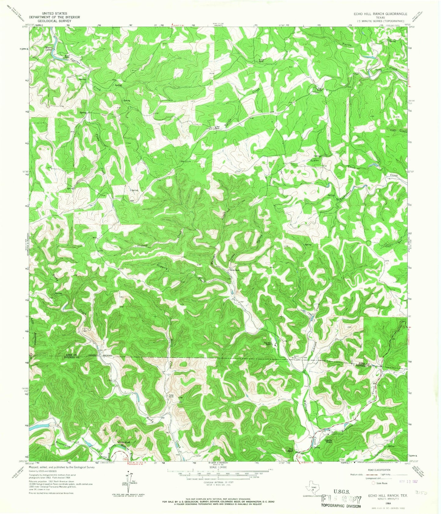 Classic USGS Echo Hill Ranch Texas 7.5'x7.5' Topo Map Image