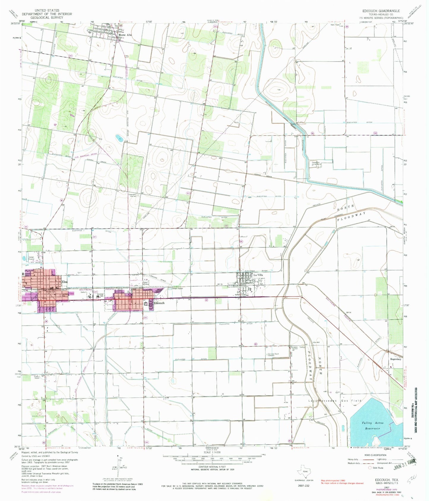 Classic USGS Edcouch Texas 7.5'x7.5' Topo Map Image