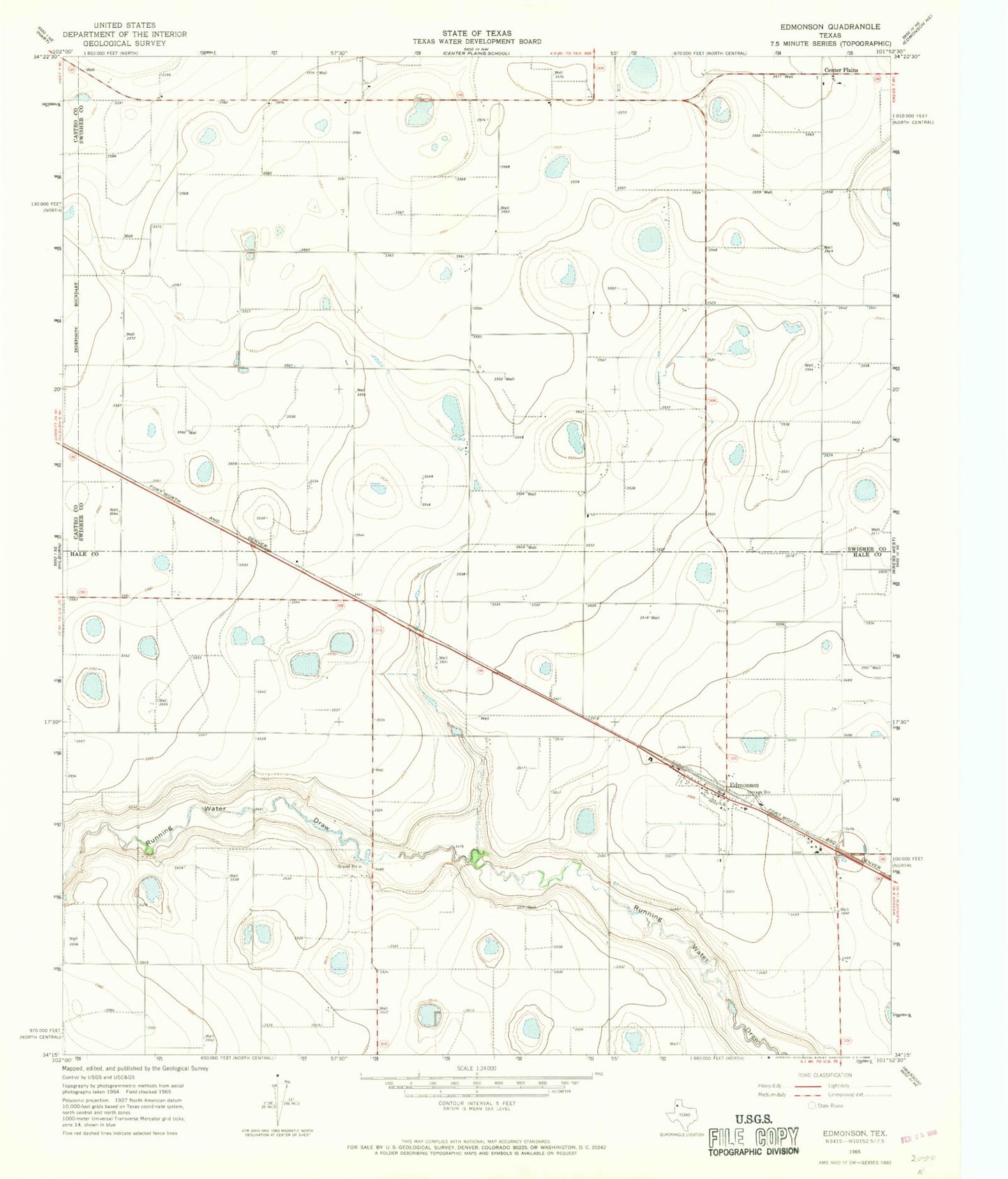 Classic USGS Edmonson Texas 7.5'x7.5' Topo Map Image