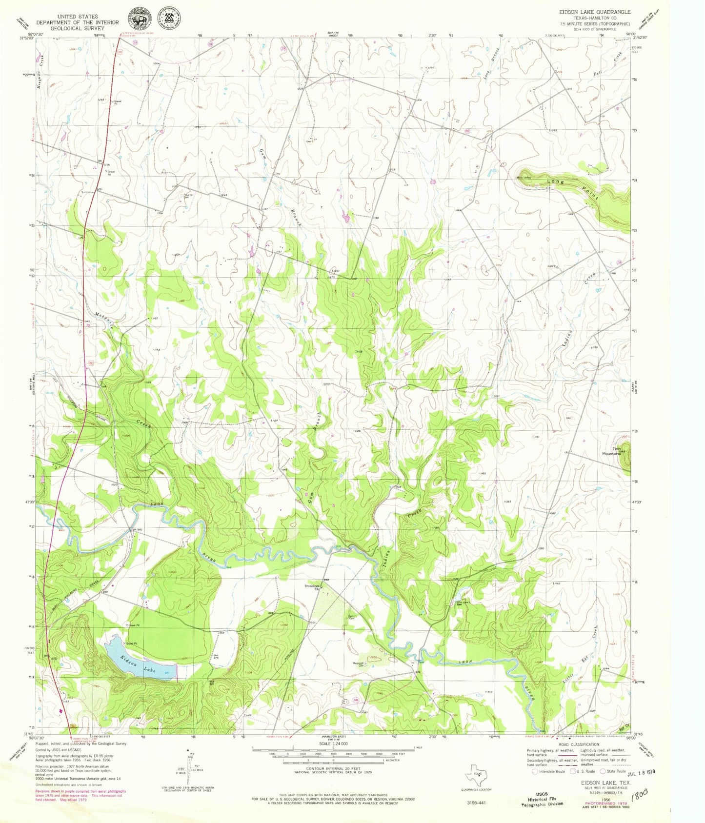 Classic USGS Eidson Lake Texas 7.5'x7.5' Topo Map Image
