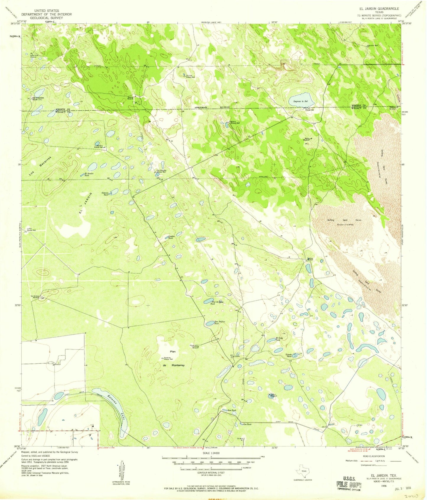 Classic USGS El Jardin Texas 7.5'x7.5' Topo Map Image