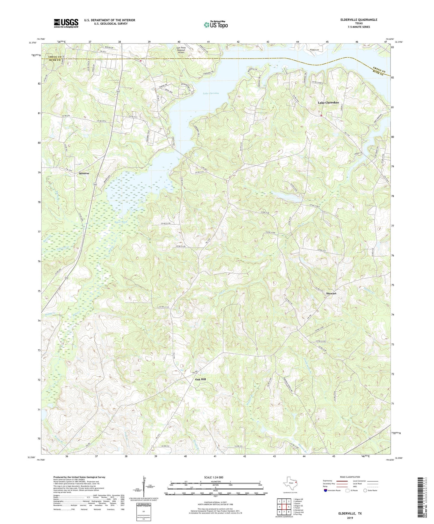 Elderville Texas US Topo Map Image