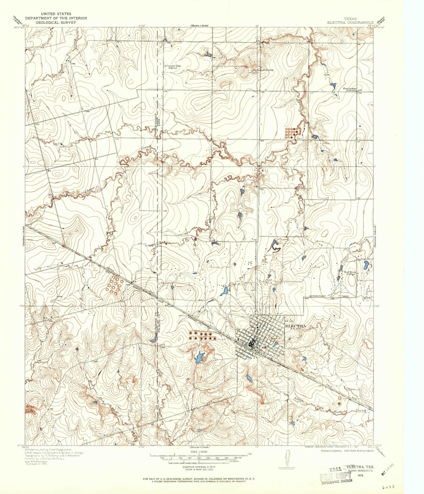 Classic USGS Electra Texas 7.5'x7.5' Topo Map Image