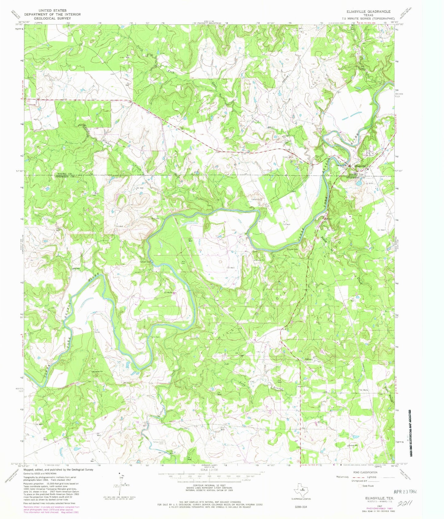 Classic USGS Eliasville Texas 7.5'x7.5' Topo Map Image