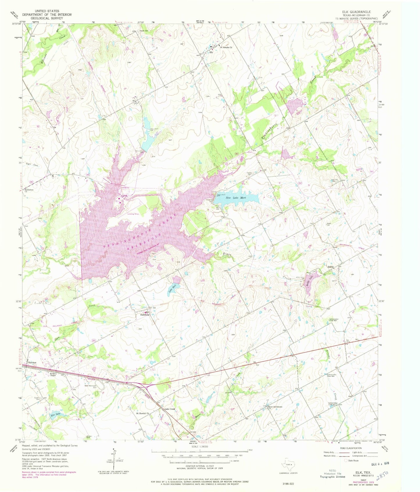 Classic USGS Elk Texas 7.5'x7.5' Topo Map Image