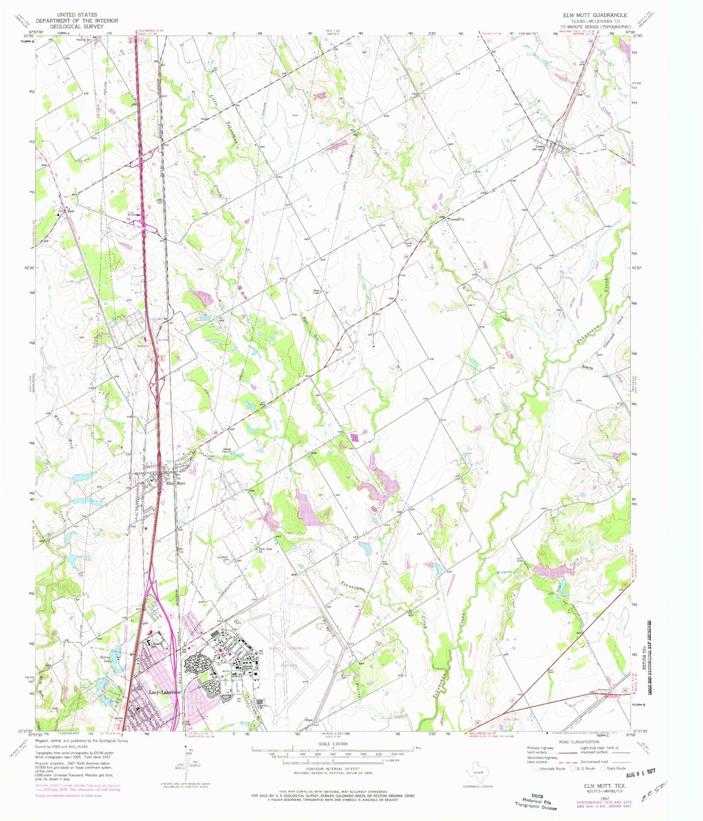 Classic USGS Elm Mott Texas 7.5'x7.5' Topo Map Image