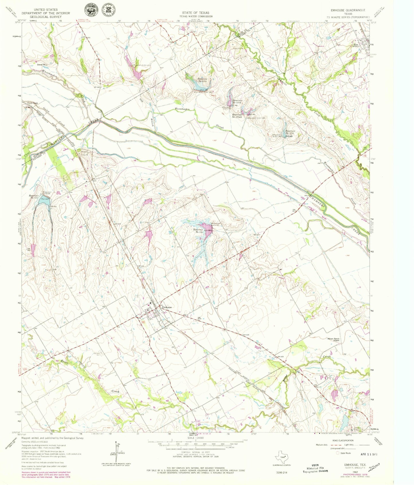 Classic USGS Emhouse Texas 7.5'x7.5' Topo Map Image