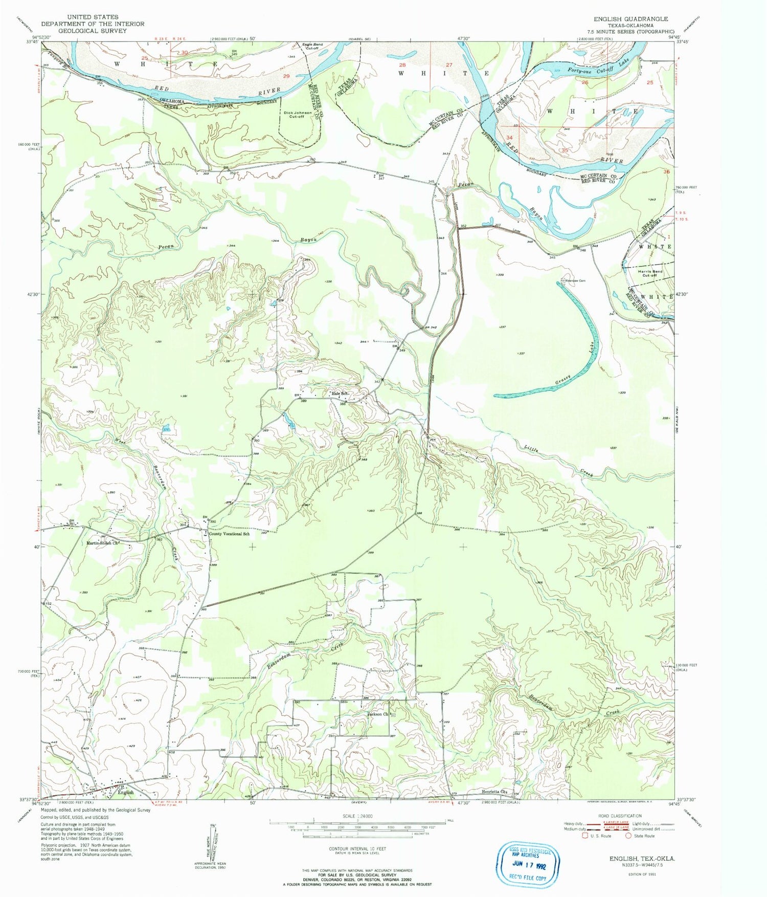 Classic USGS English Texas 7.5'x7.5' Topo Map Image
