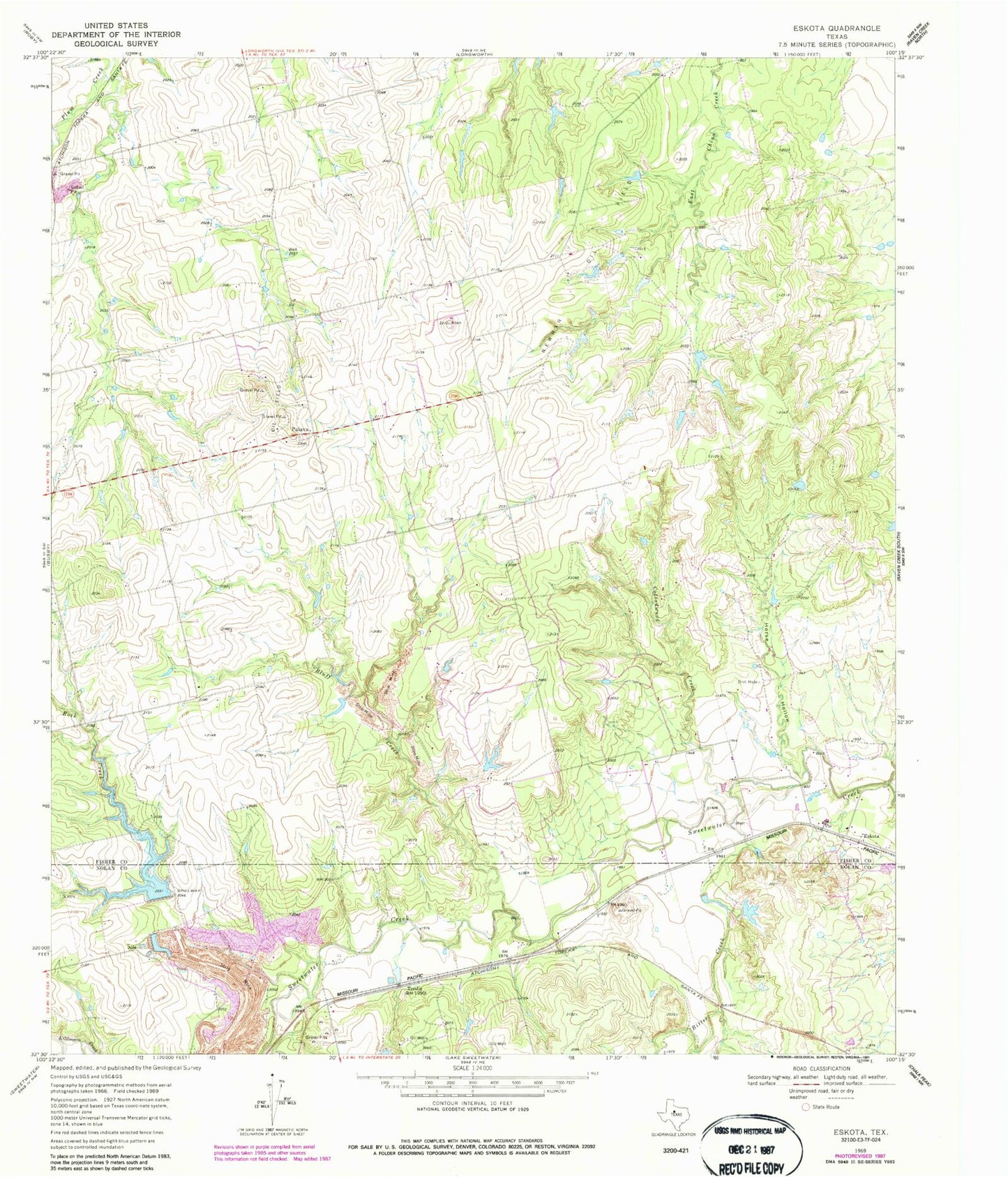 Classic USGS Eskota Texas 7.5'x7.5' Topo Map Image
