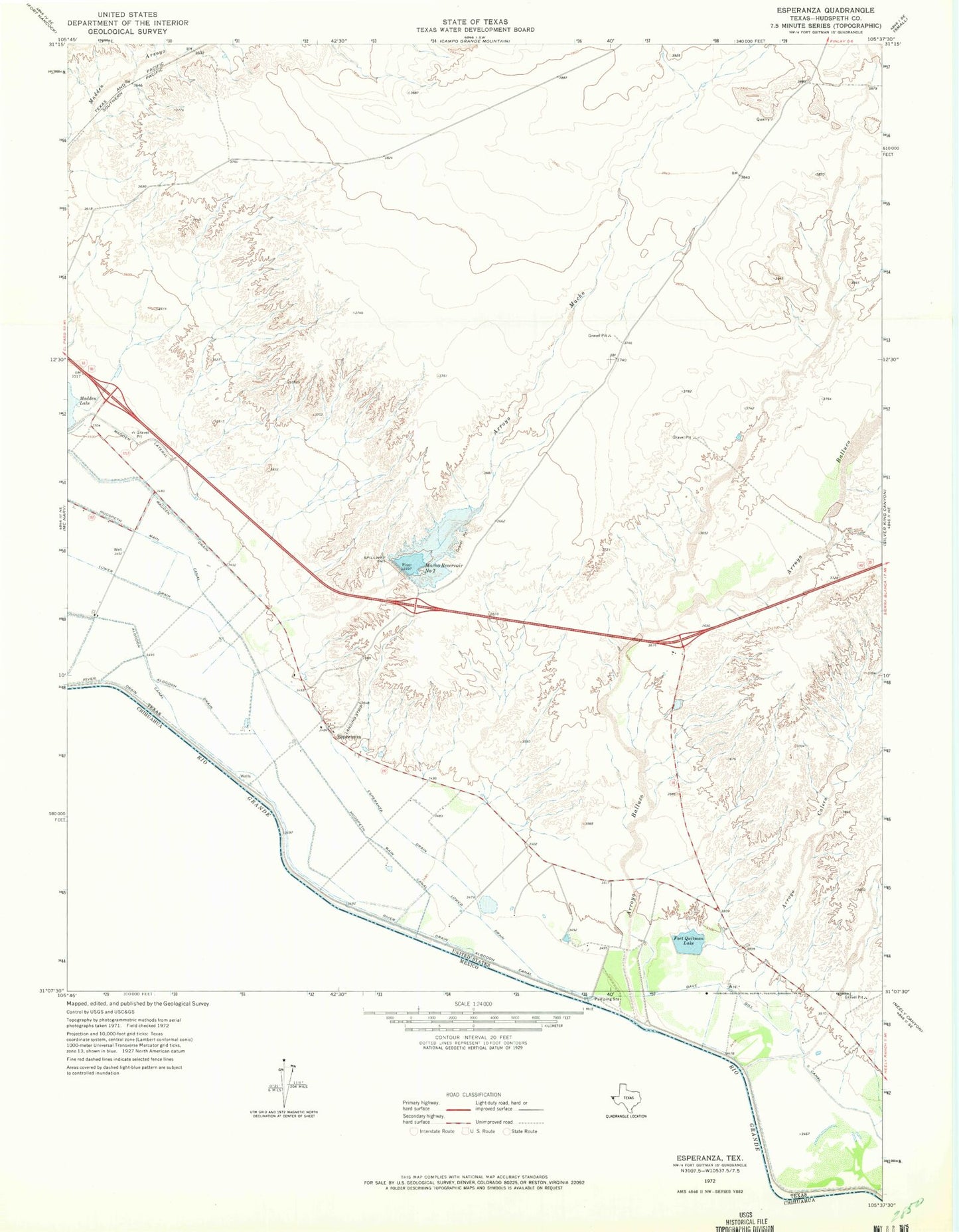 Classic USGS Esperanza Texas 7.5'x7.5' Topo Map Image