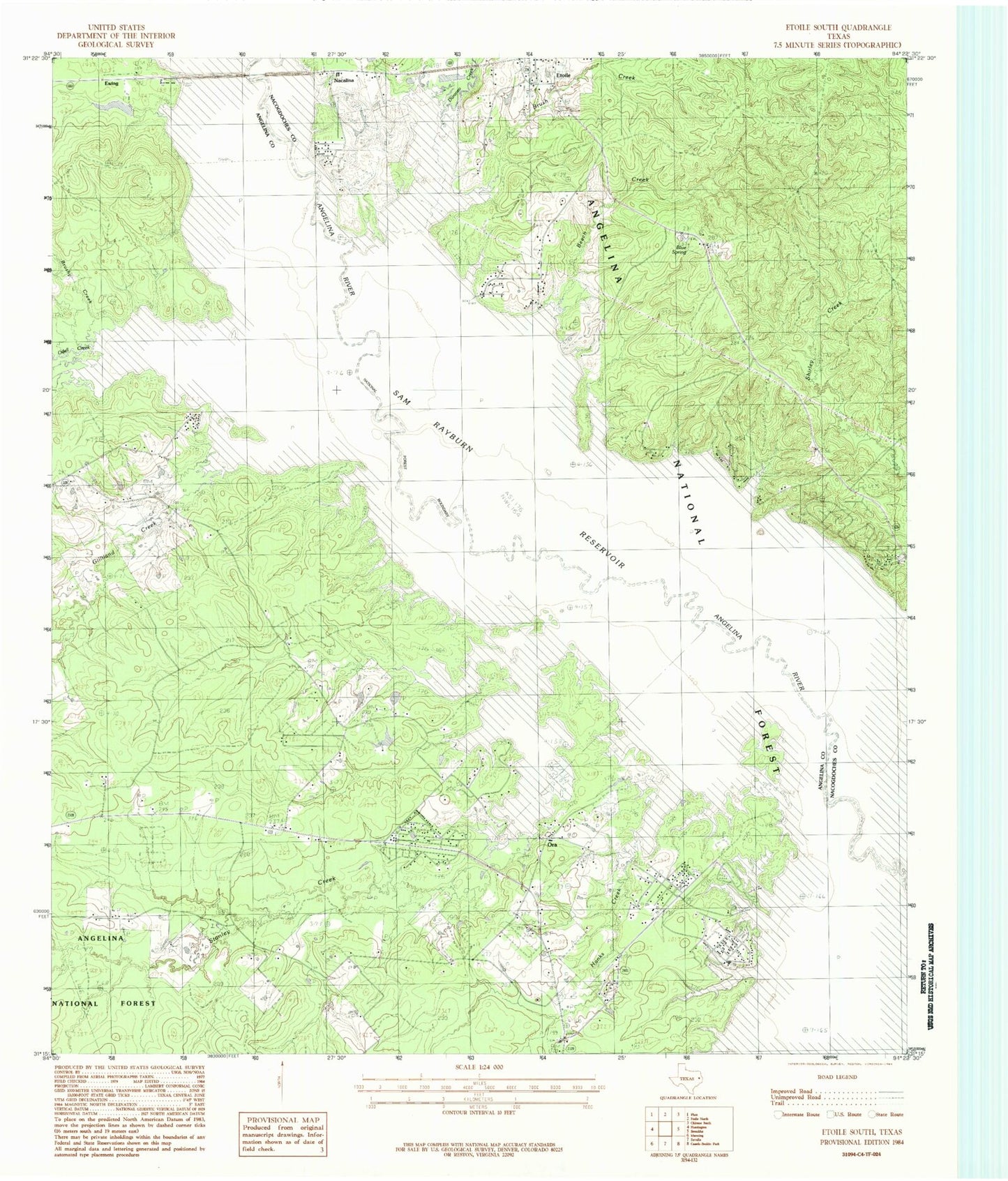 Classic USGS Etoile South Texas 7.5'x7.5' Topo Map Image