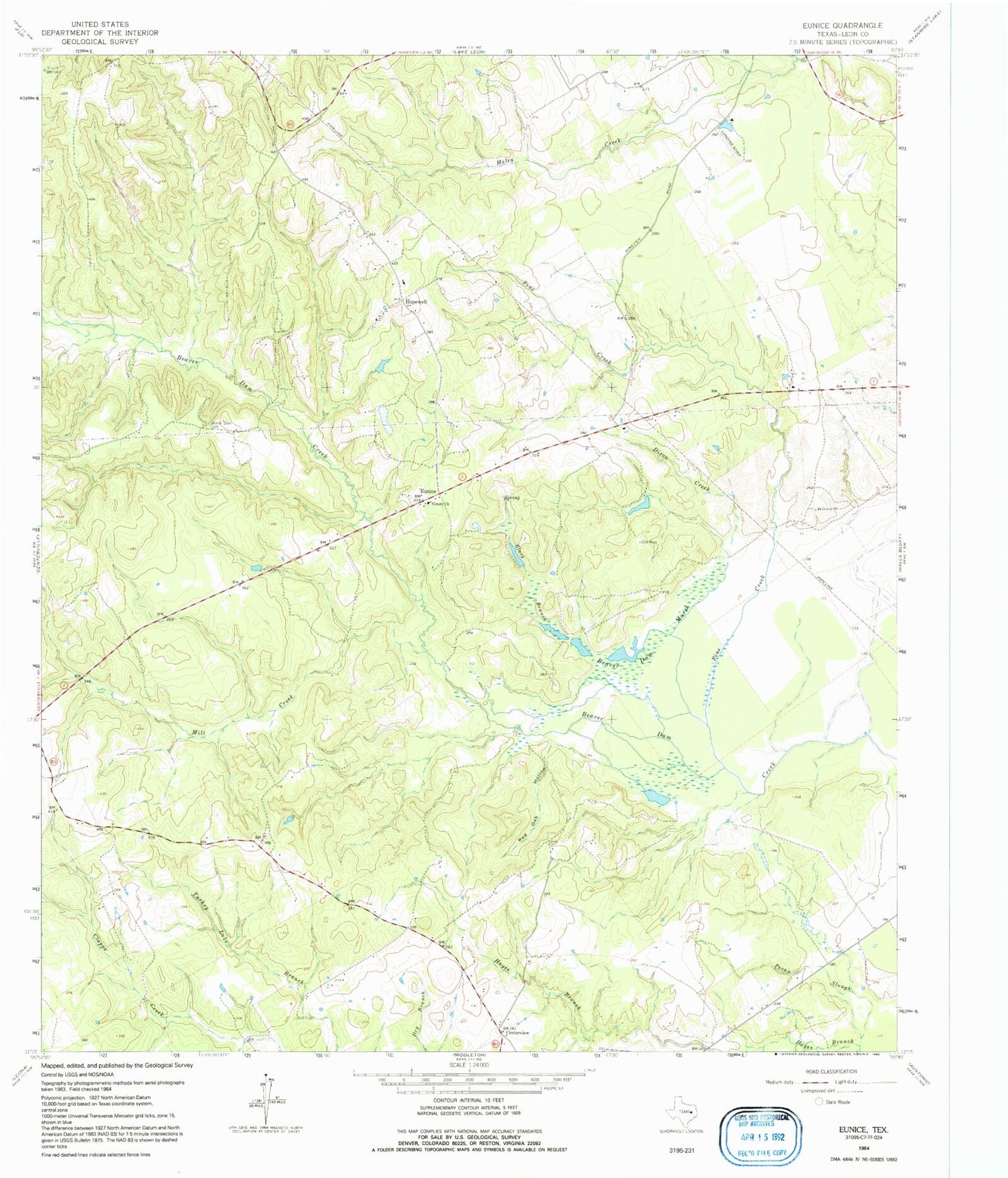 Classic USGS Eunice Texas 7.5'x7.5' Topo Map Image
