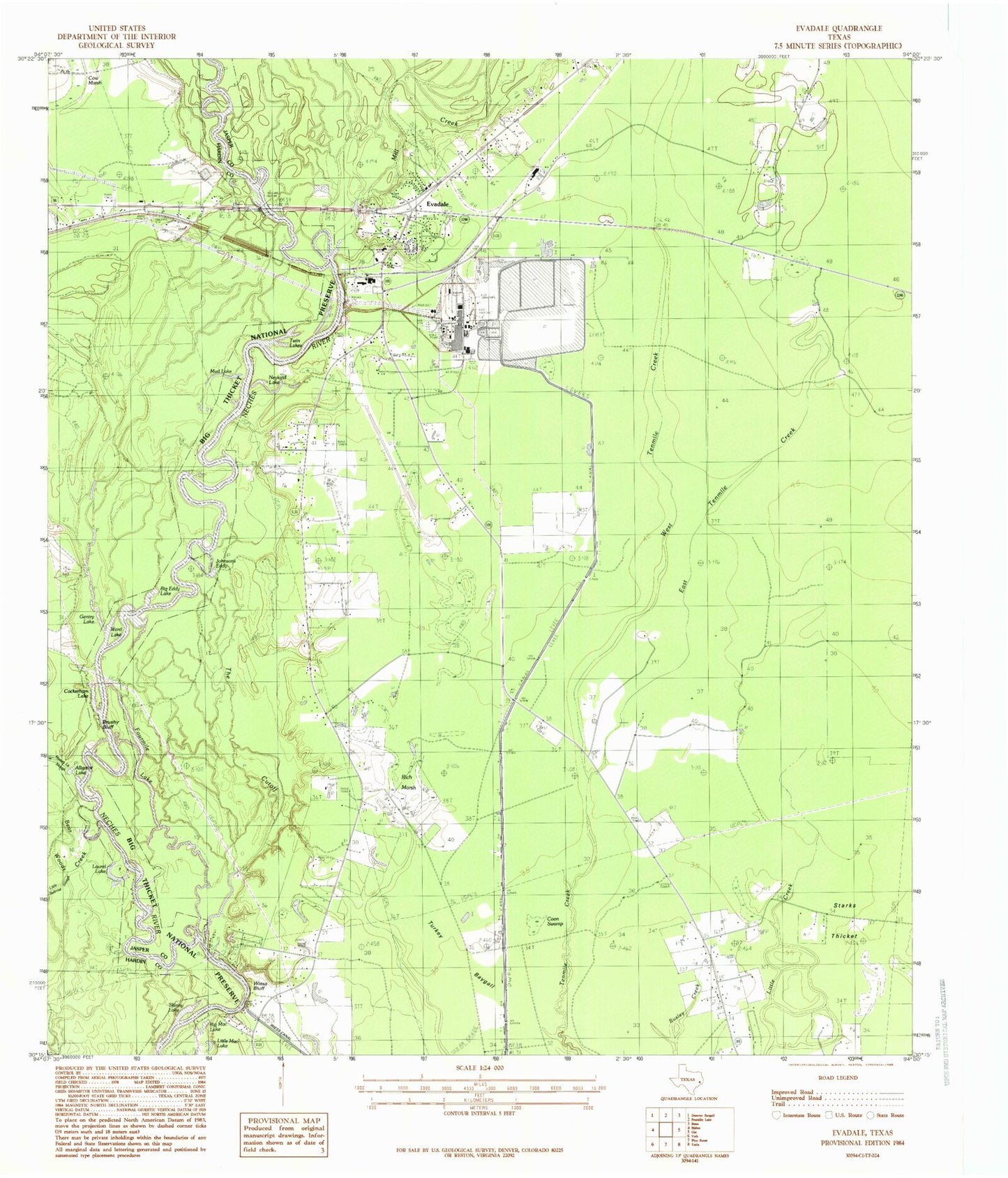 Classic USGS Evadale Texas 7.5'x7.5' Topo Map Image