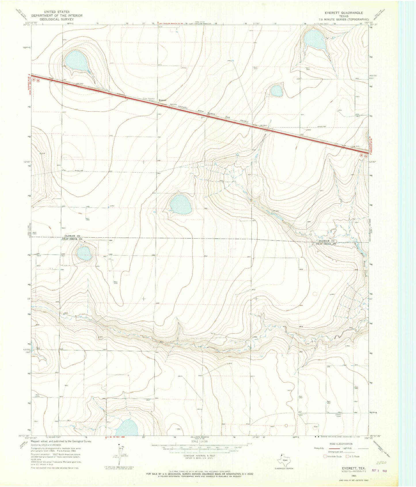 Classic USGS Everett Texas 7.5'x7.5' Topo Map Image