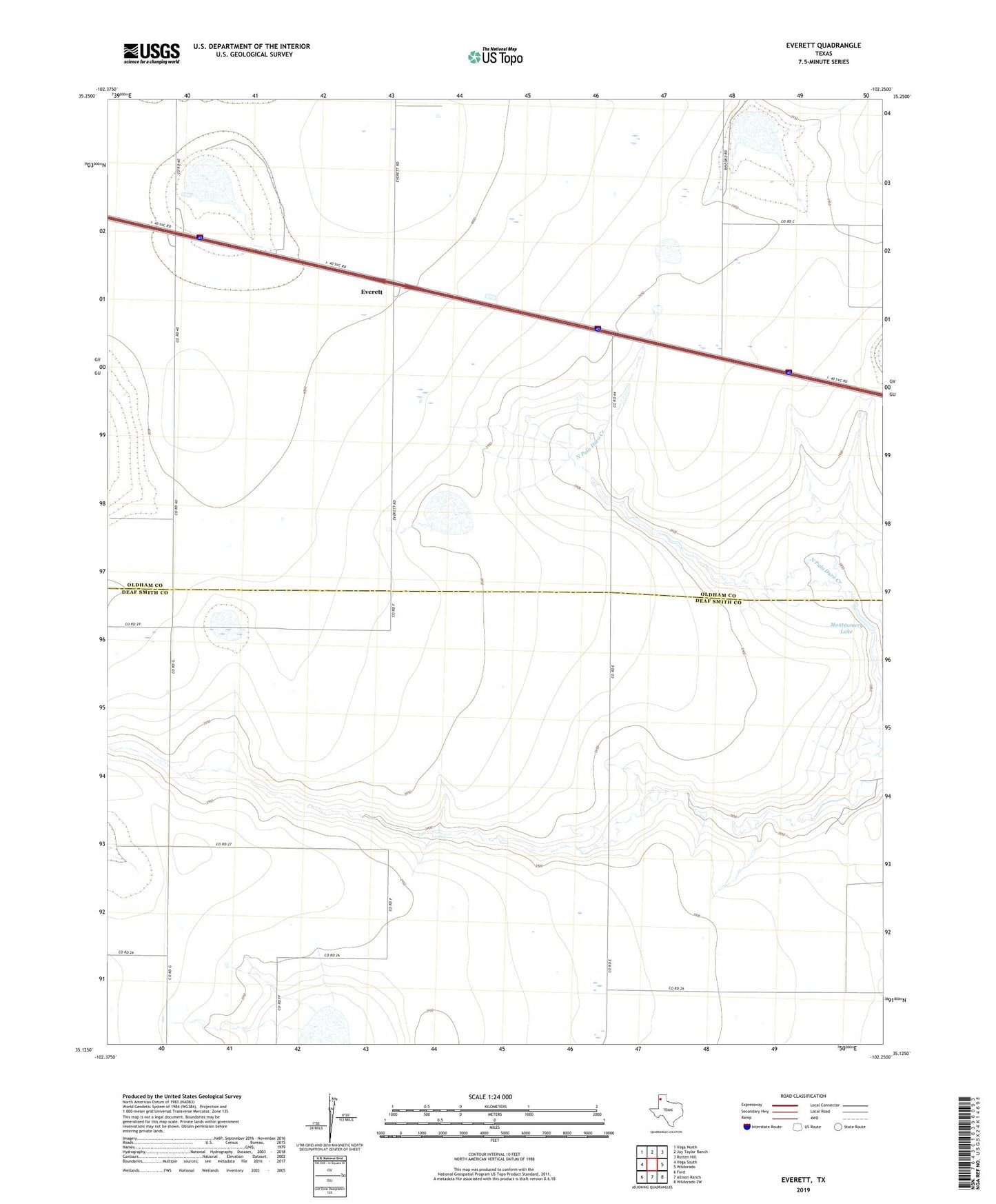 Everett Texas US Topo Map Image