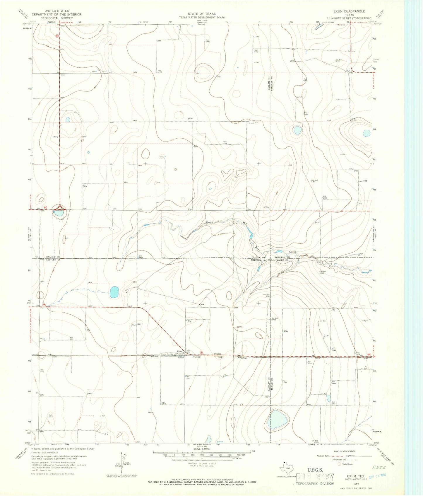 Classic USGS Exum Texas 7.5'x7.5' Topo Map Image
