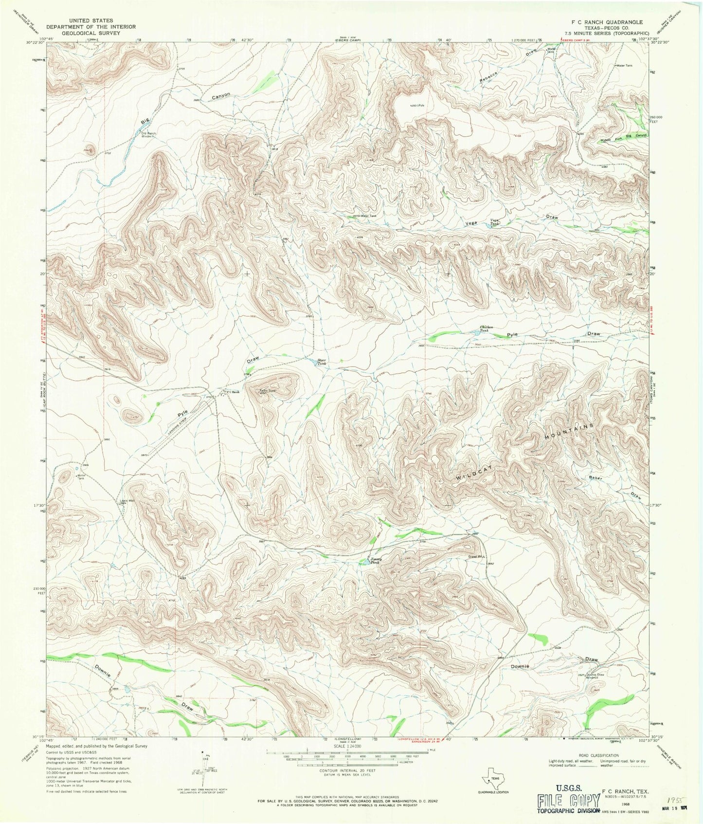 Classic USGS F C Ranch Texas 7.5'x7.5' Topo Map Image