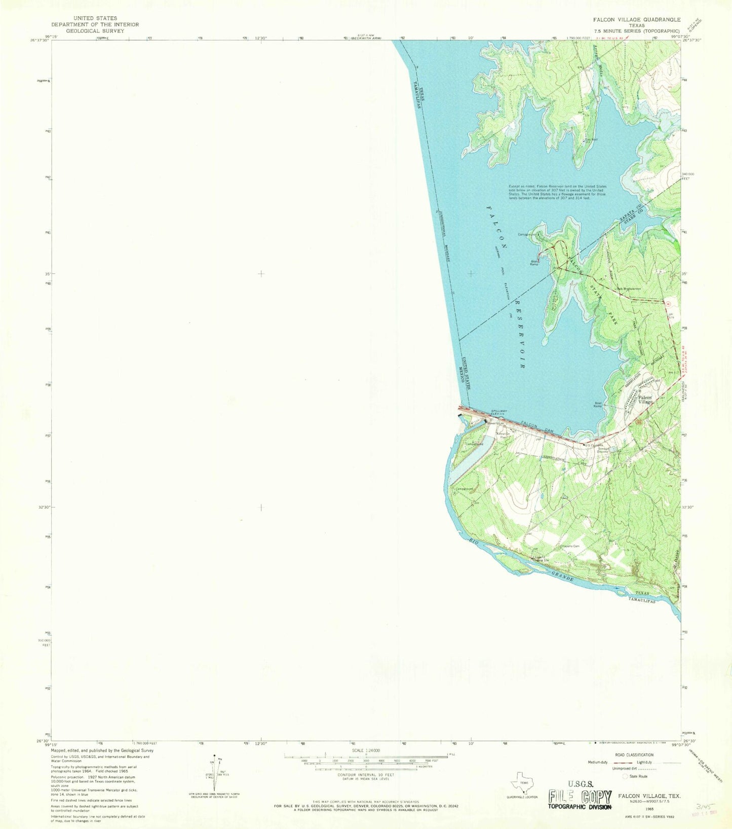 Classic USGS Falcon Village Texas 7.5'x7.5' Topo Map Image