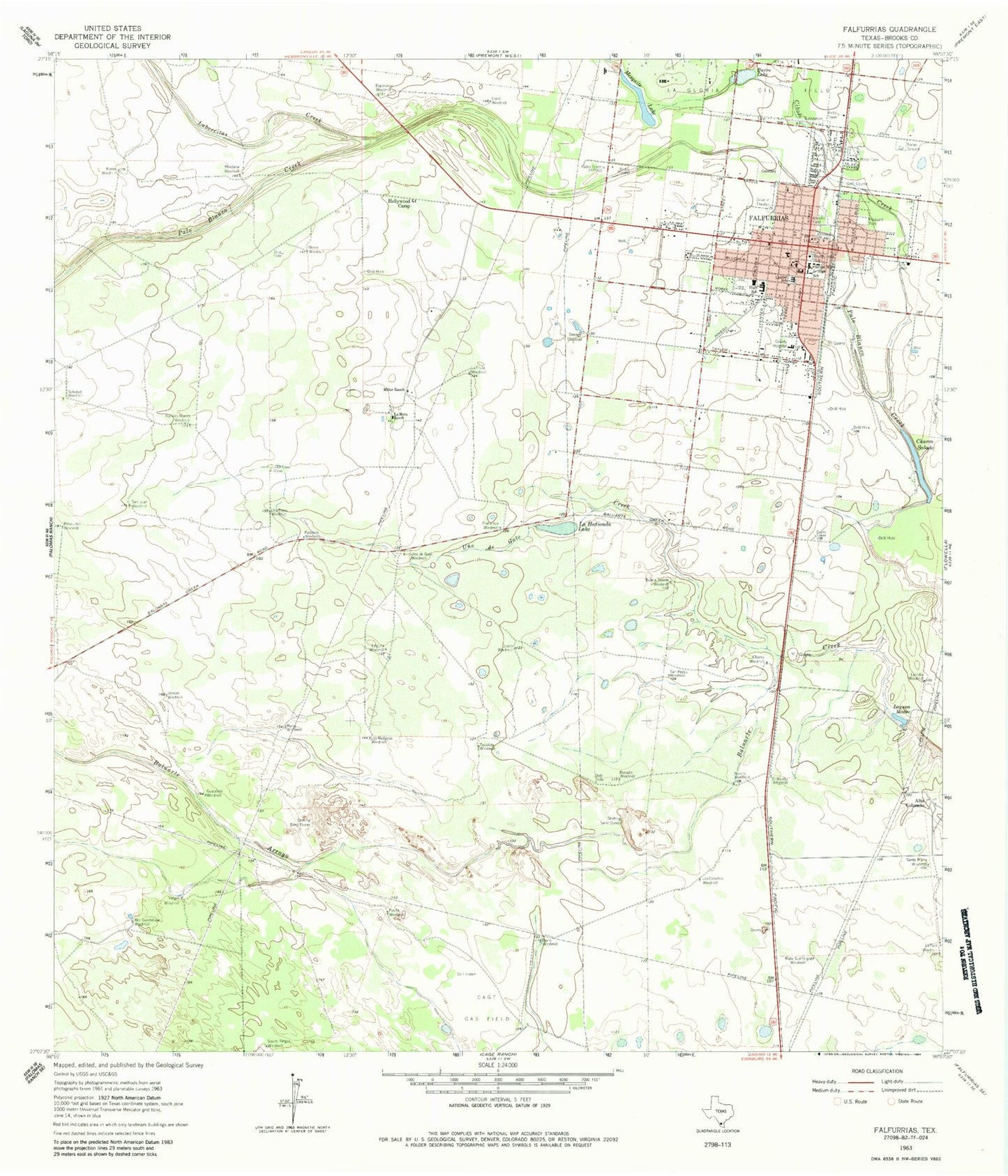 Classic USGS Falfurrias Texas 7.5'x7.5' Topo Map Image