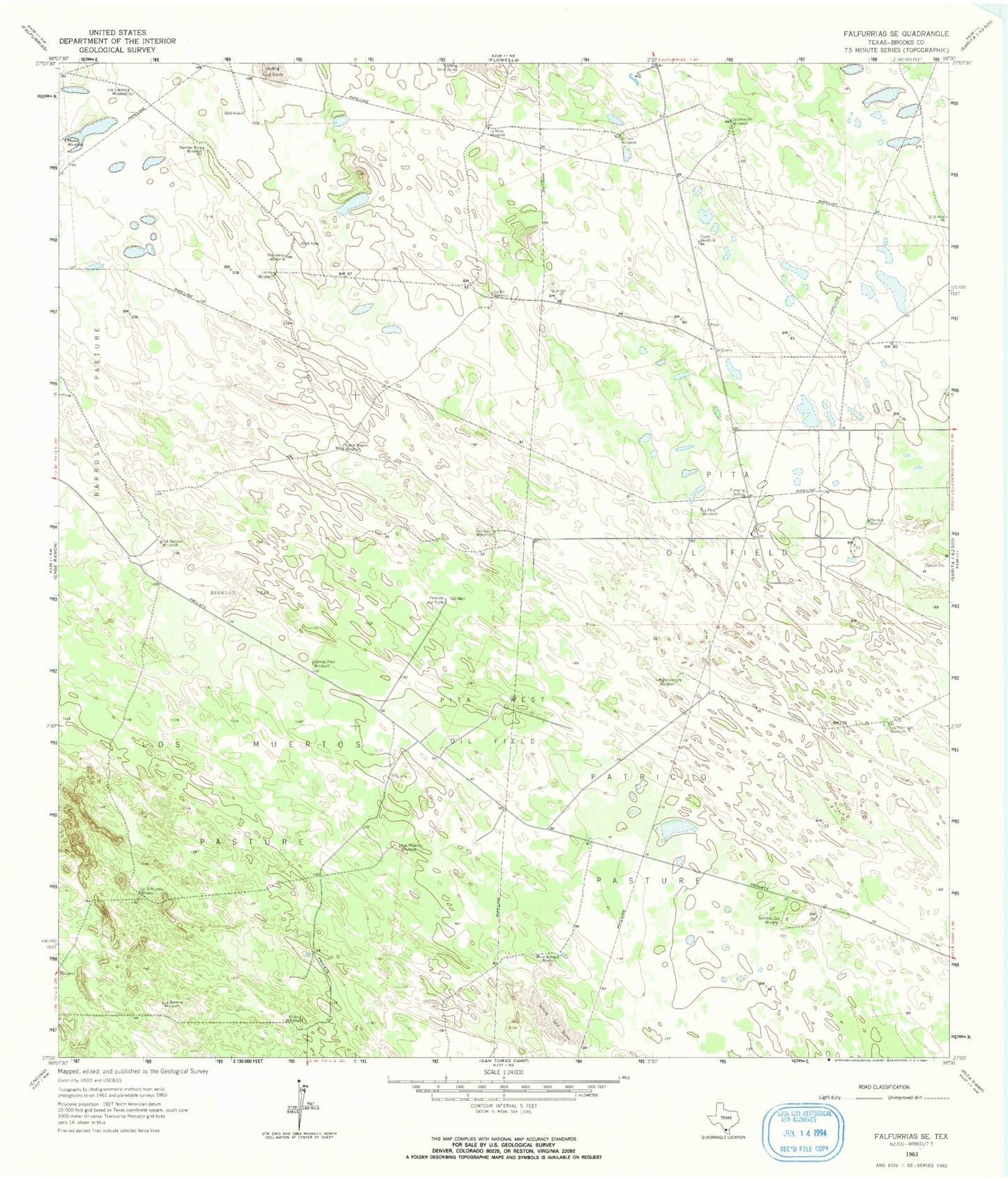 Classic USGS Falfurrias SE Texas 7.5'x7.5' Topo Map Image