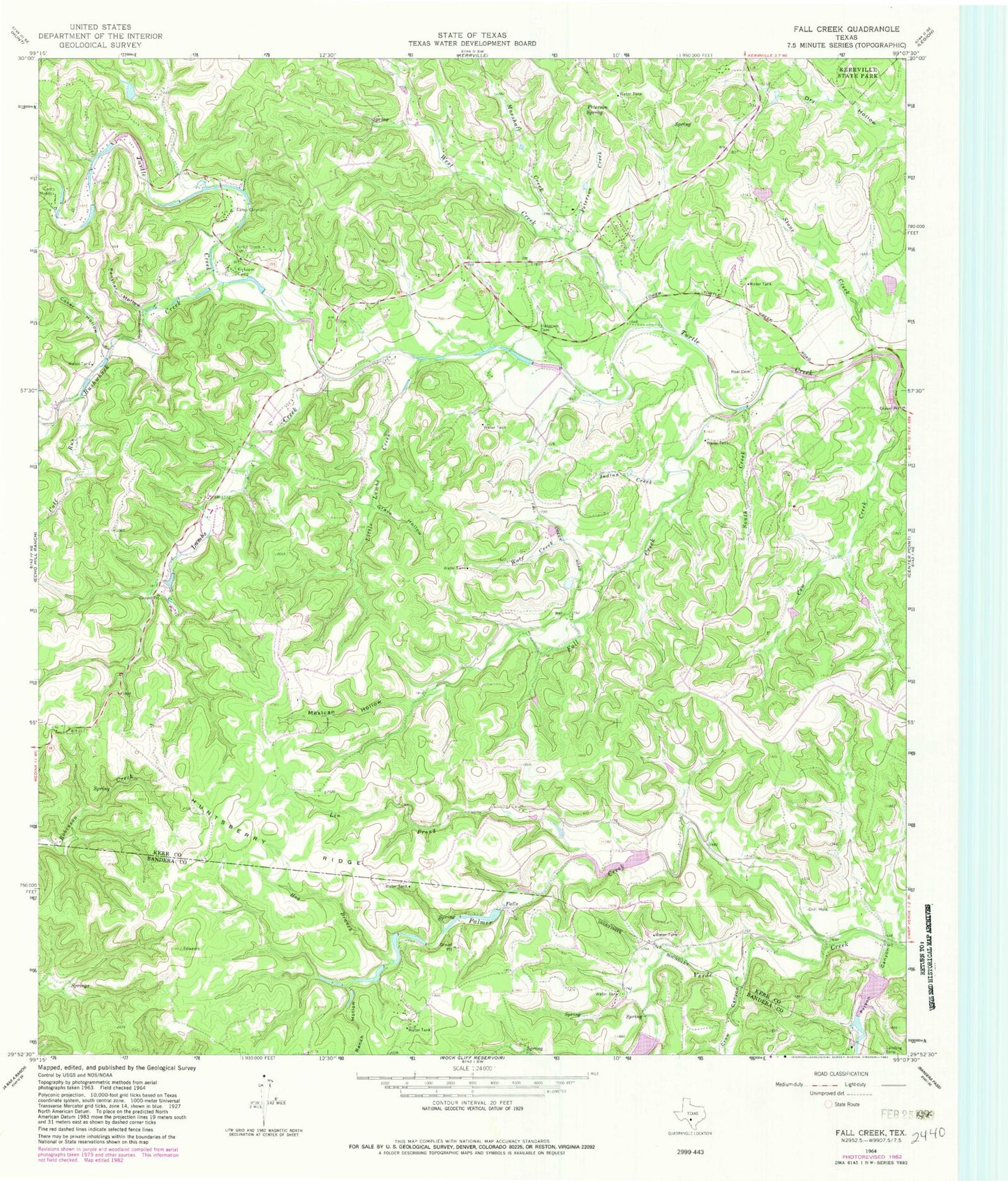 Classic USGS Fall Creek Texas 7.5'x7.5' Topo Map Image